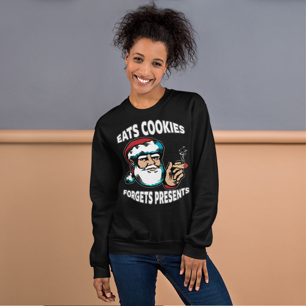 funny pot smoking santa eats cookies forgets presents sweatshirt
