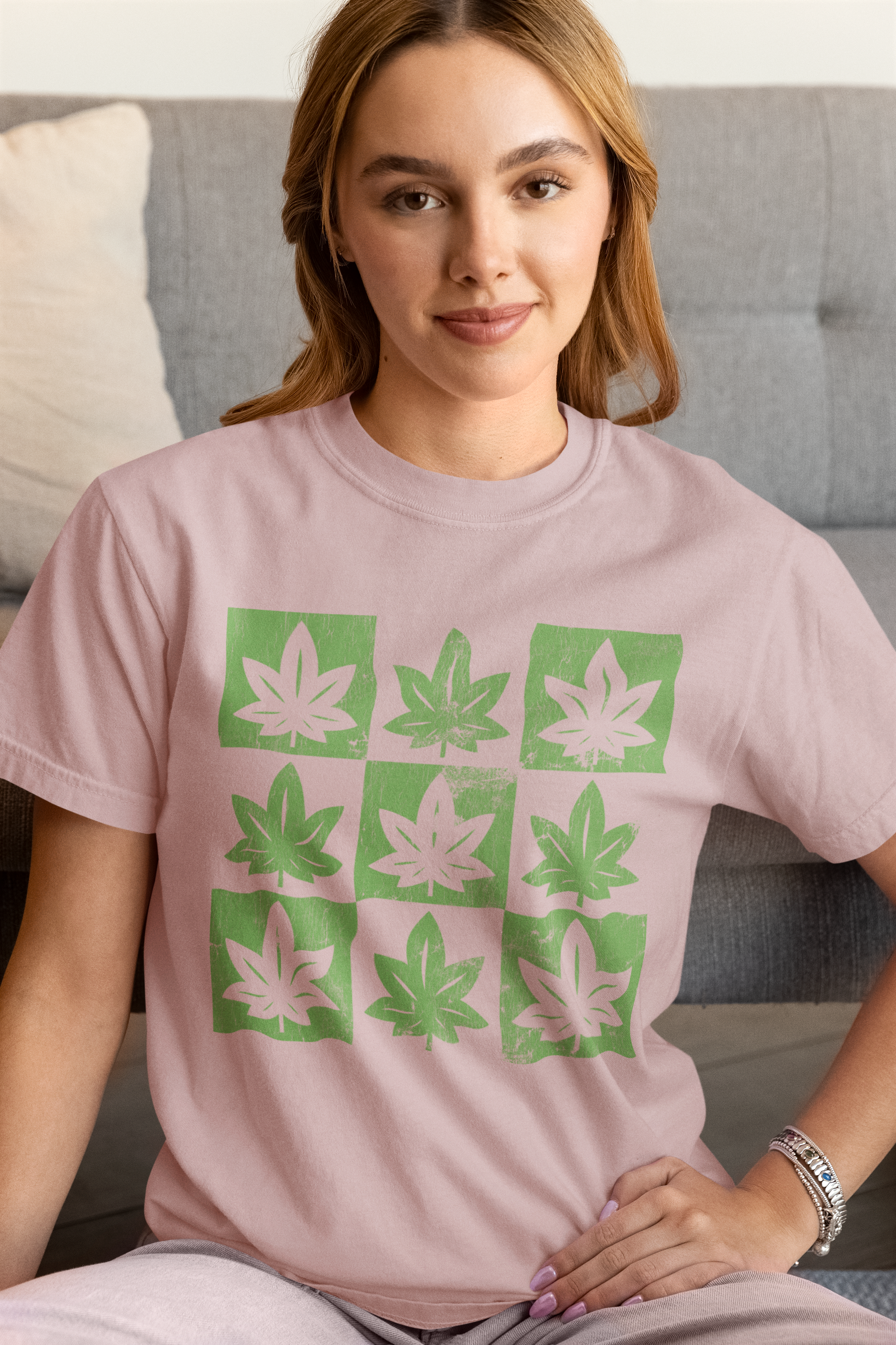 Cannabis Checkerboard T-Shirt - Trippy Weed Leaf Tee - 420-Friendly Streetwear - Stoner Aesthetic Graphic Shirt - Rasta & Skate Style
