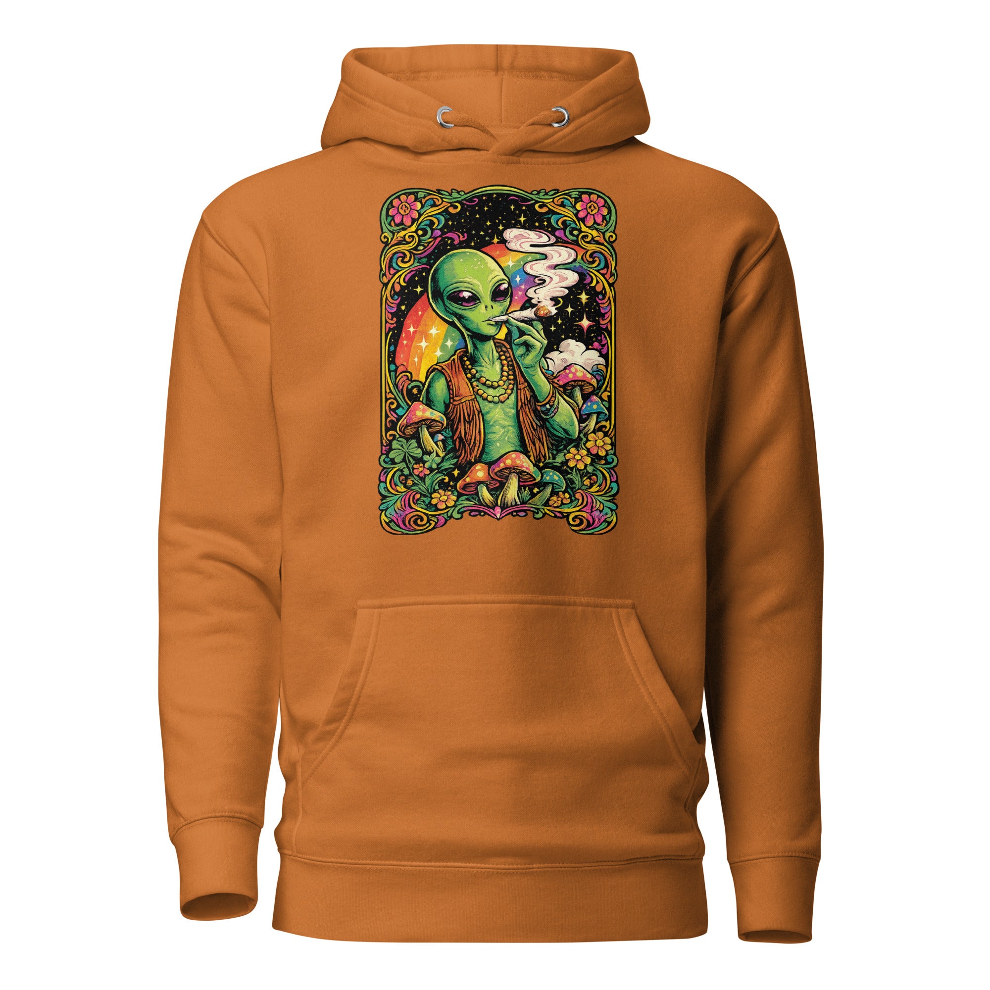 Psychedelic Alien Weed Hoodie – 60s Rock Poster Cannabis Sweatshirt | Magic Leaf Tees