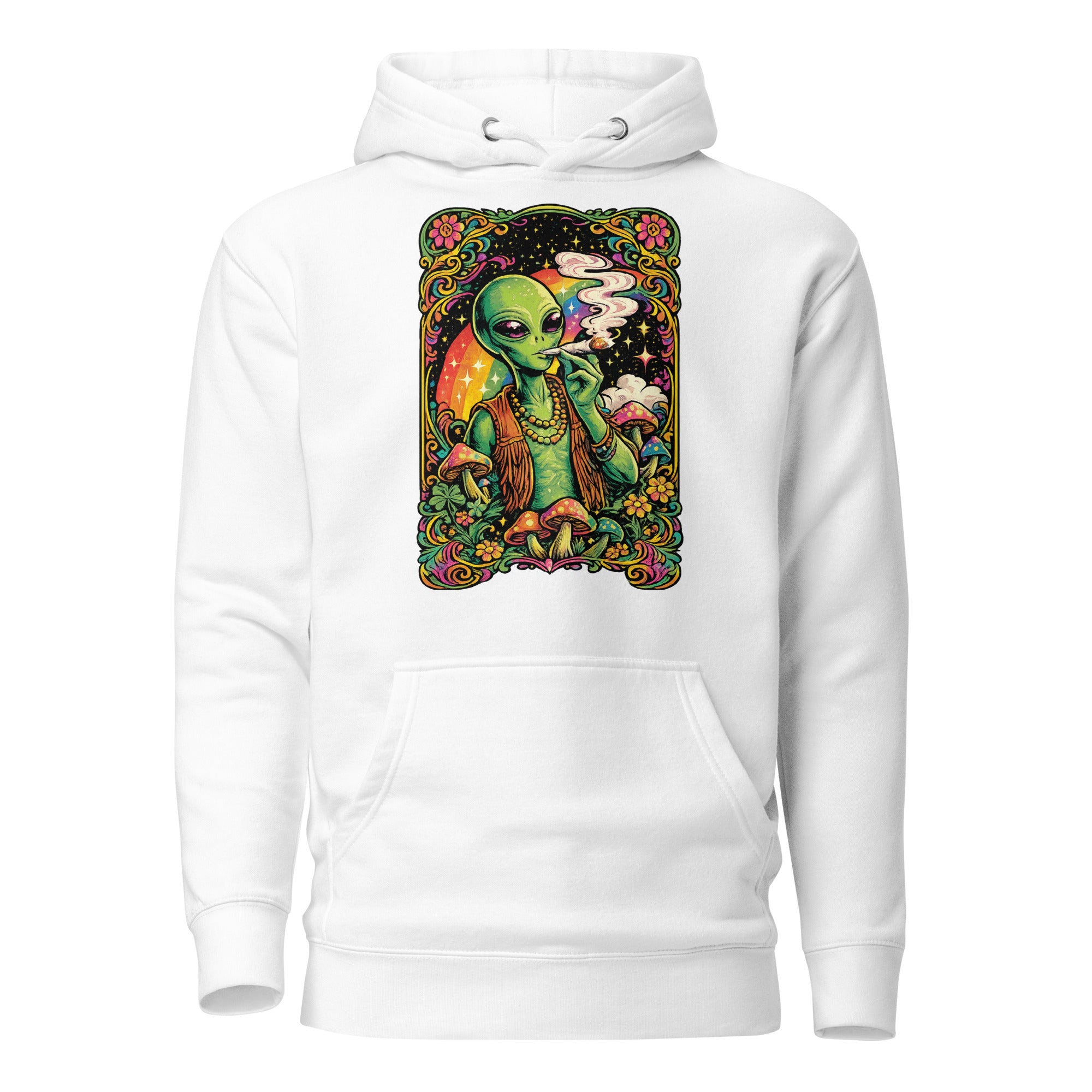 Psychedelic Alien Weed Hoodie – 60s Rock Poster Cannabis Sweatshirt | Magic Leaf Tees