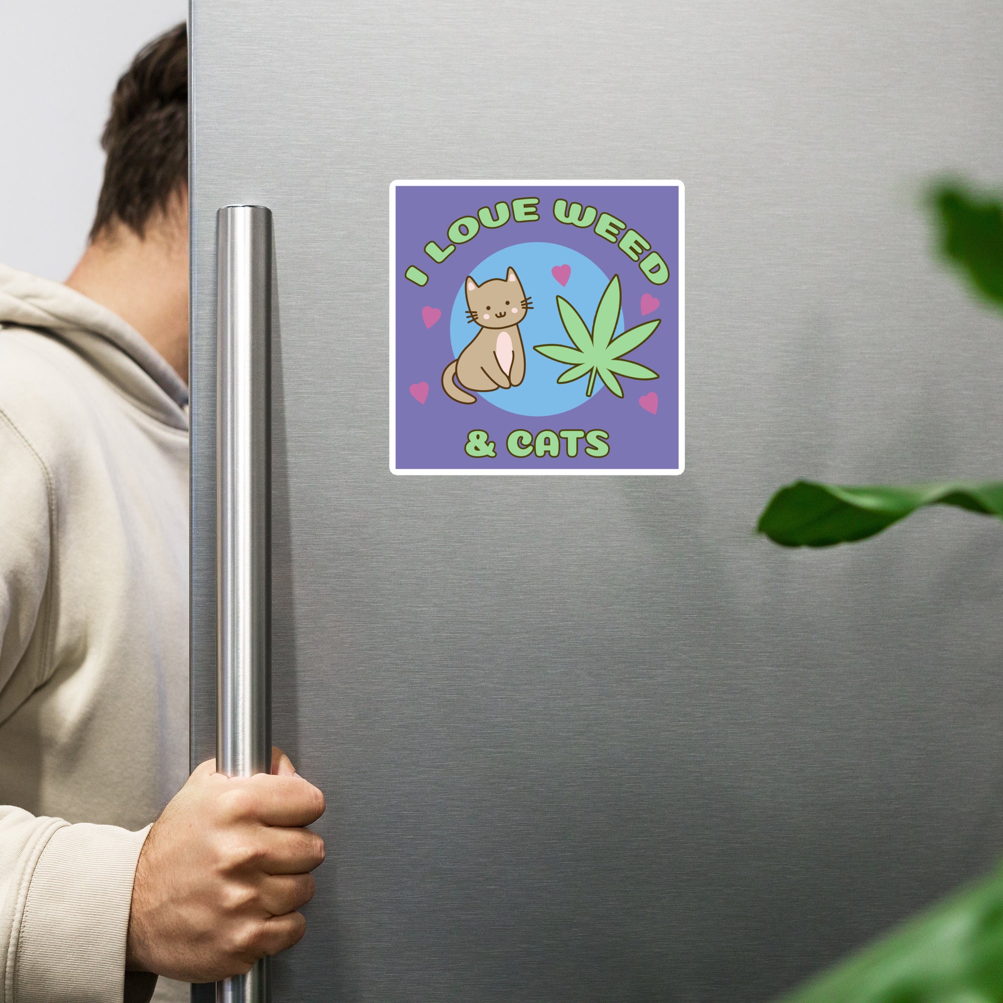 Purrrfectly High: I Love Weed And Cats Magnet | Magic Leaf Tees