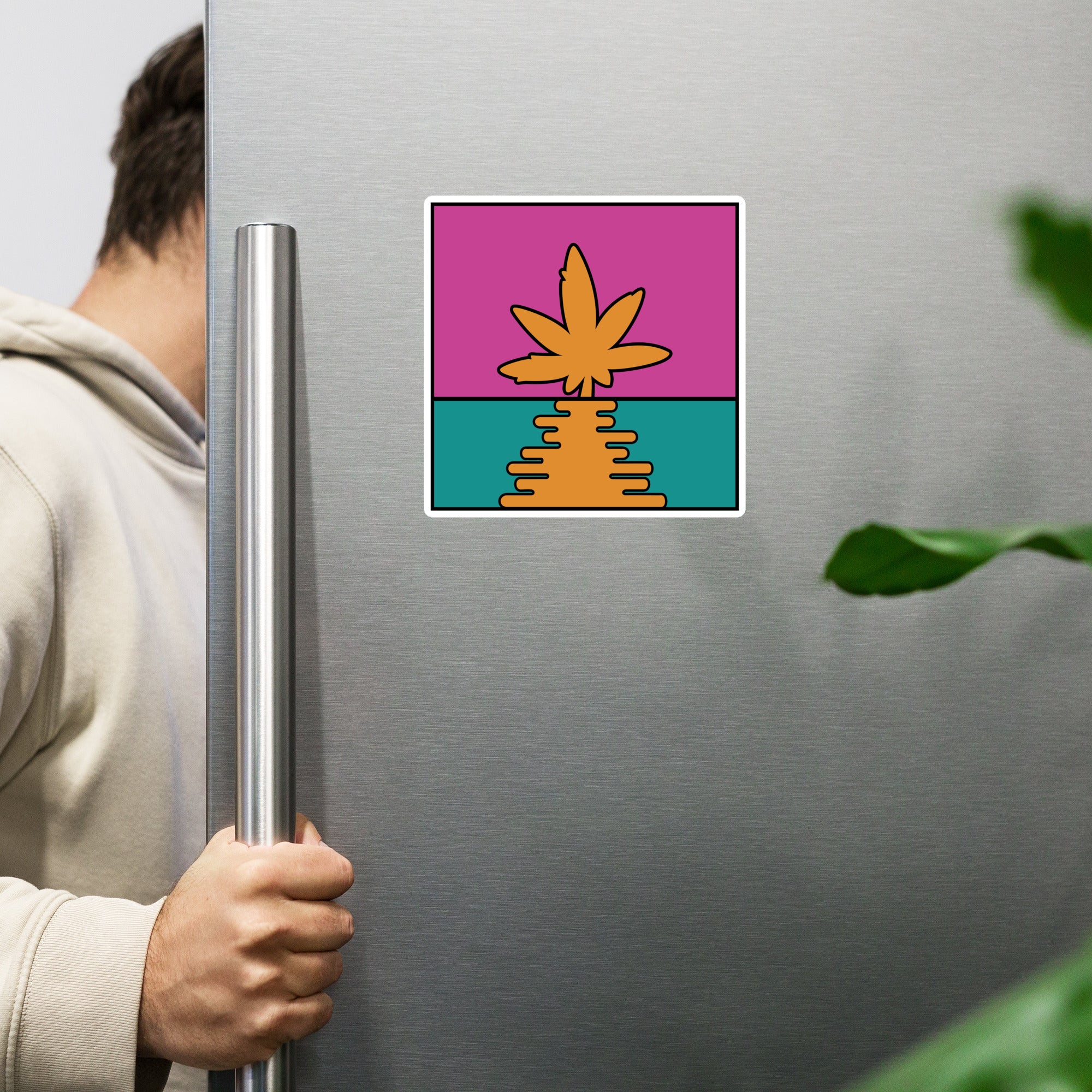 Bright Pop Art Cannabis Leaf Sunrise Refrigerator Magnet - Perfect for Cannabis Lovers and Pop Art Enthusiasts | Magic Leaf Tees