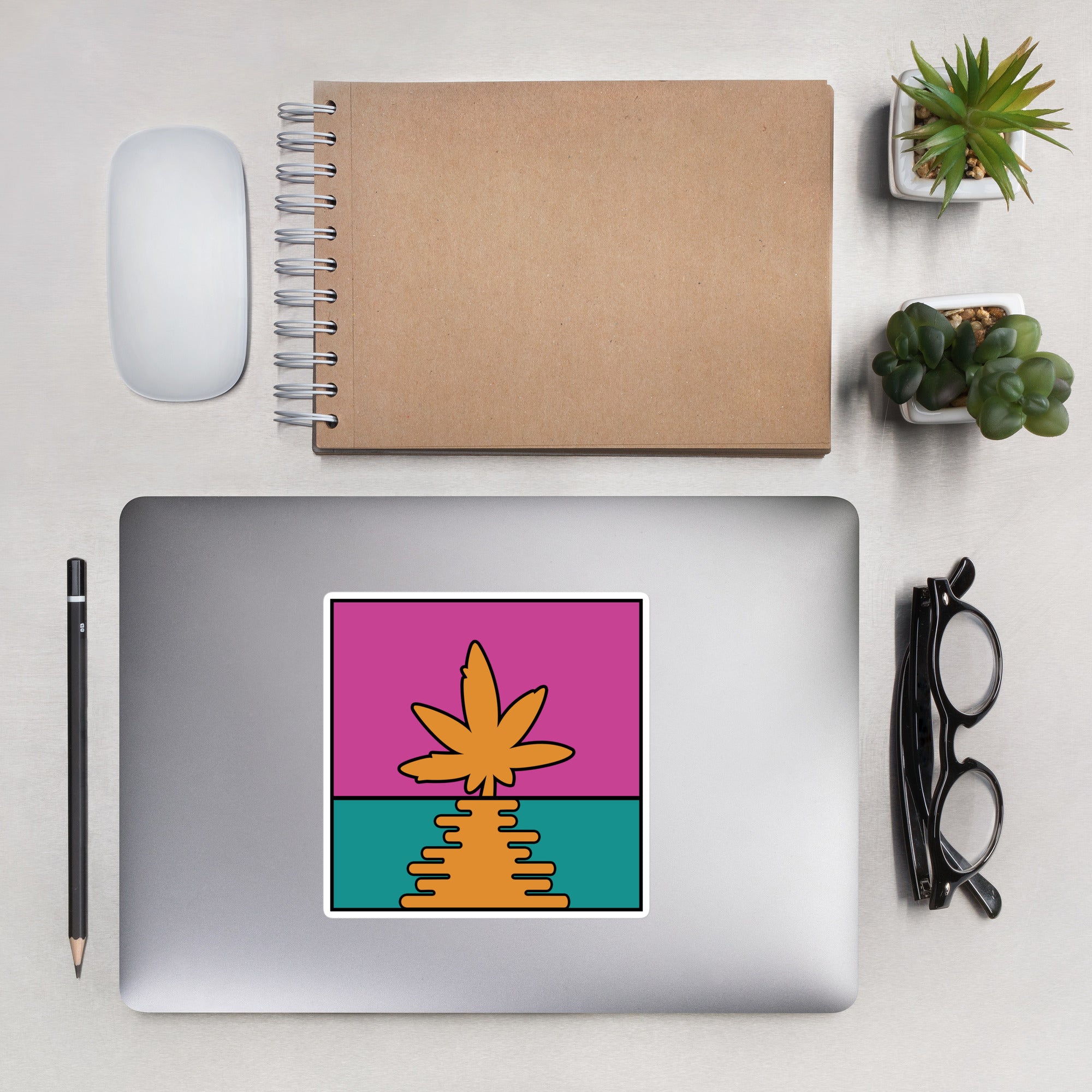 Bright Pop Art Cannabis Leaf Sunrise Sticker - Perfect for Cannabis Lovers and Pop Art Enthusiasts | Magic Leaf Tees