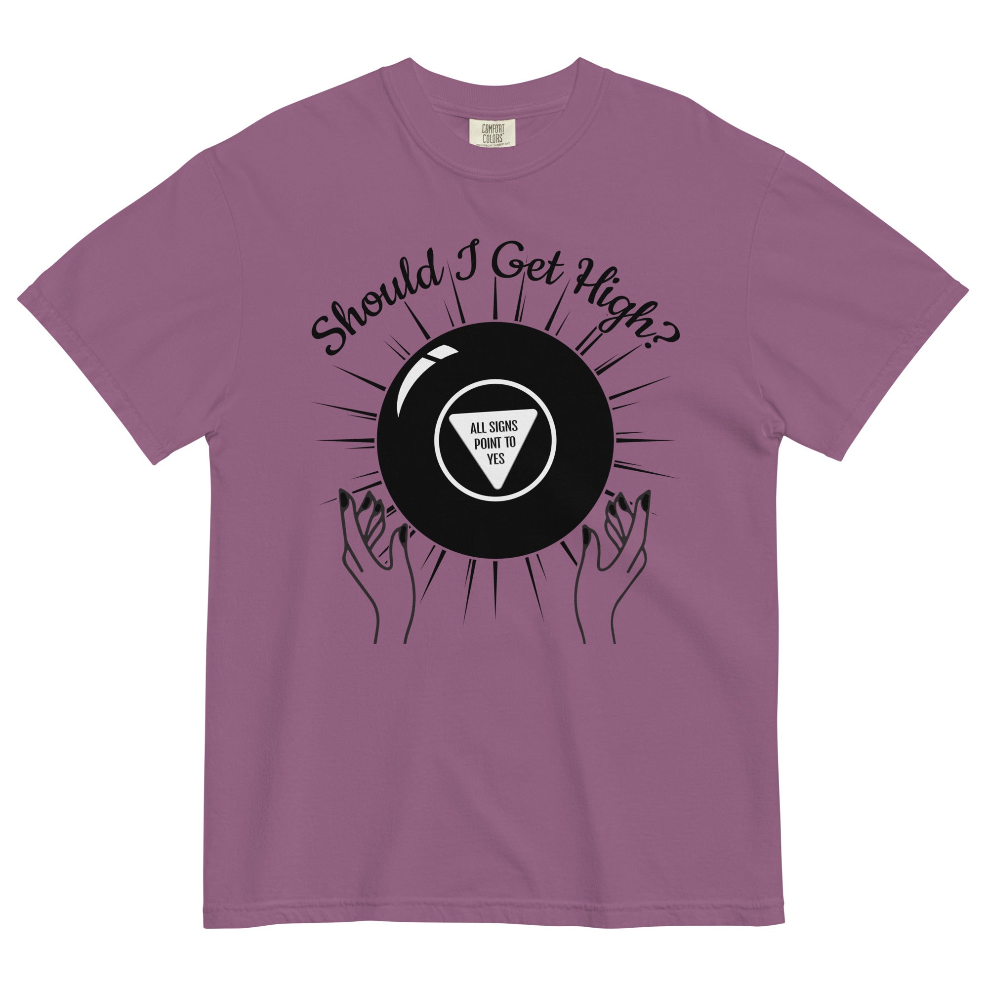Magic 8 Ball 'Should I Get High?' Marijuana T-Shirt: Fun Cannabis Tee! | Magic Leaf Tees