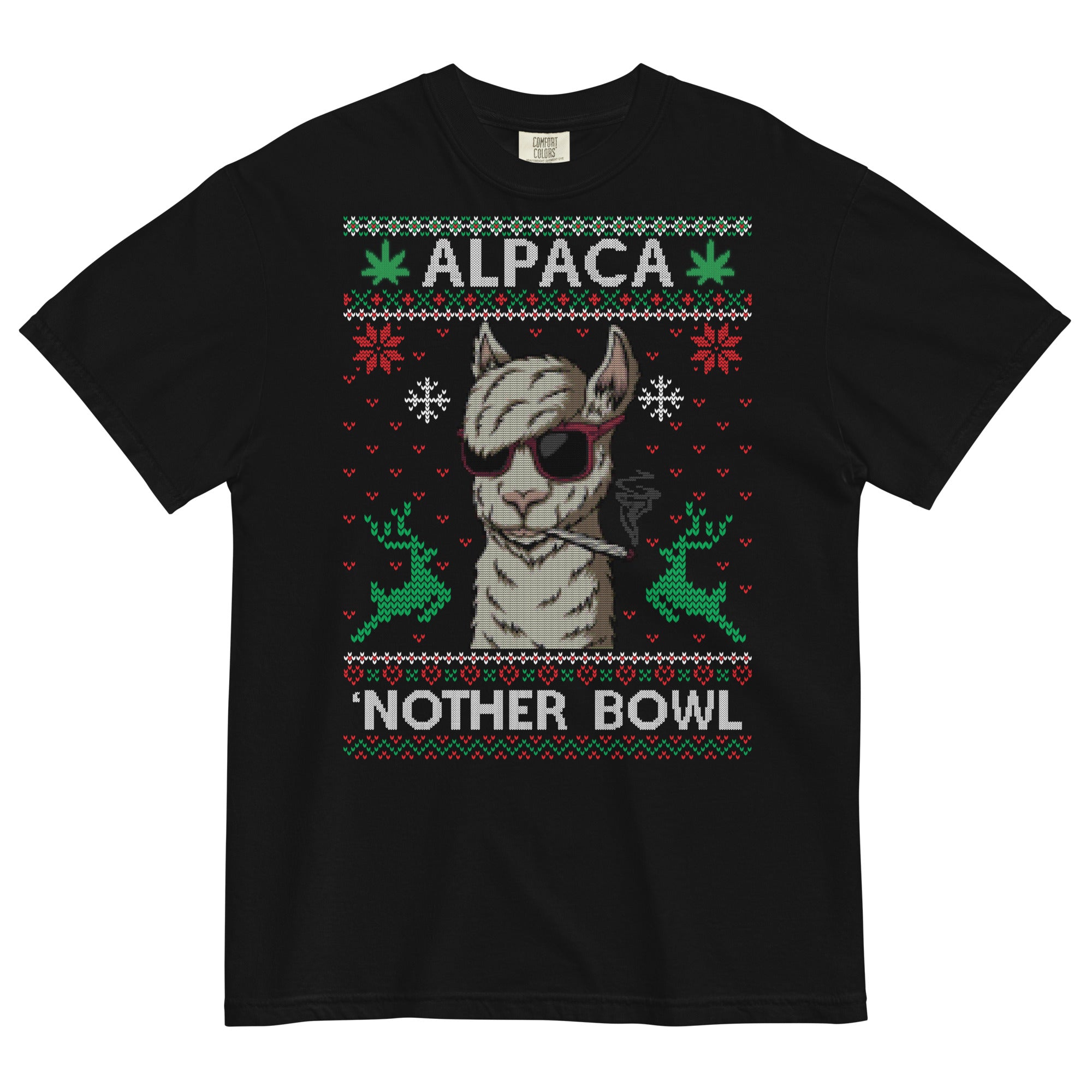 Alpaca 'Nother Bowl Ugly Christmas Tee | Hilarious Cannabis Shirt | Festive Herbal Humor | Magic Leaf Tees