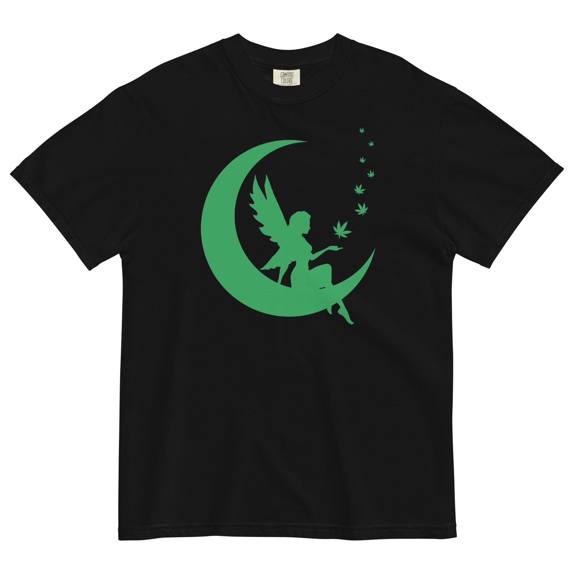 Weed Fairy on Crescent Moon Cannabis T-Shirt: Unique Weed Apparel | Magic Leaf Tees