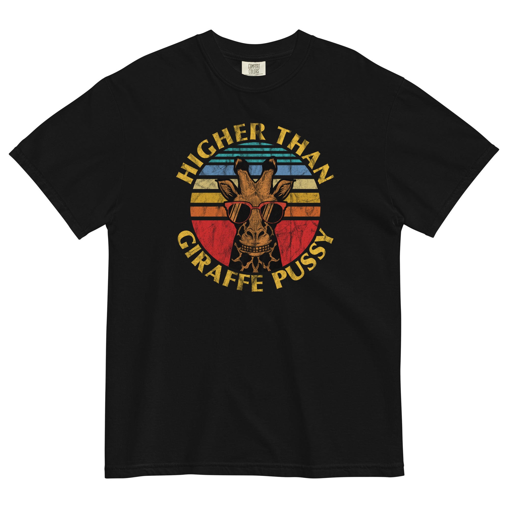 Higher Than Giraffe Pussy Funny Weed T-Shirt – Retro-Style Cannabis Shirt for Stoners | Magic Leaf Tees