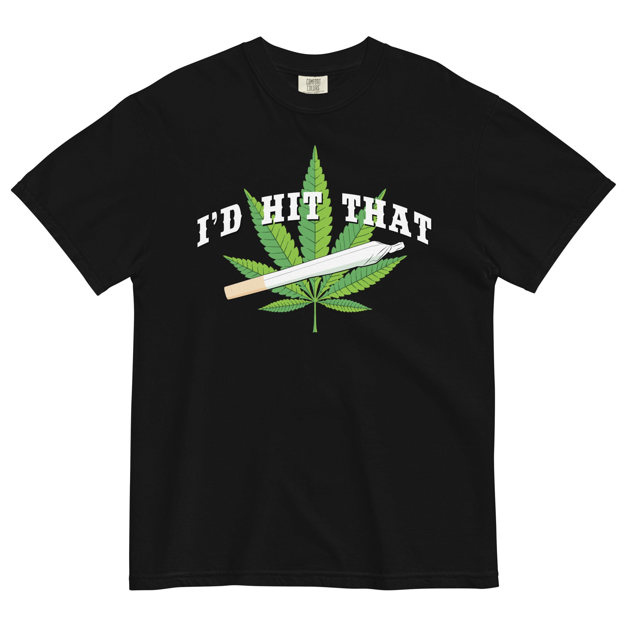 pothead outfits I'd Hit That Funny Stoner T-Shirt with Joint and Cannabis Leaf Design Black / 3XL