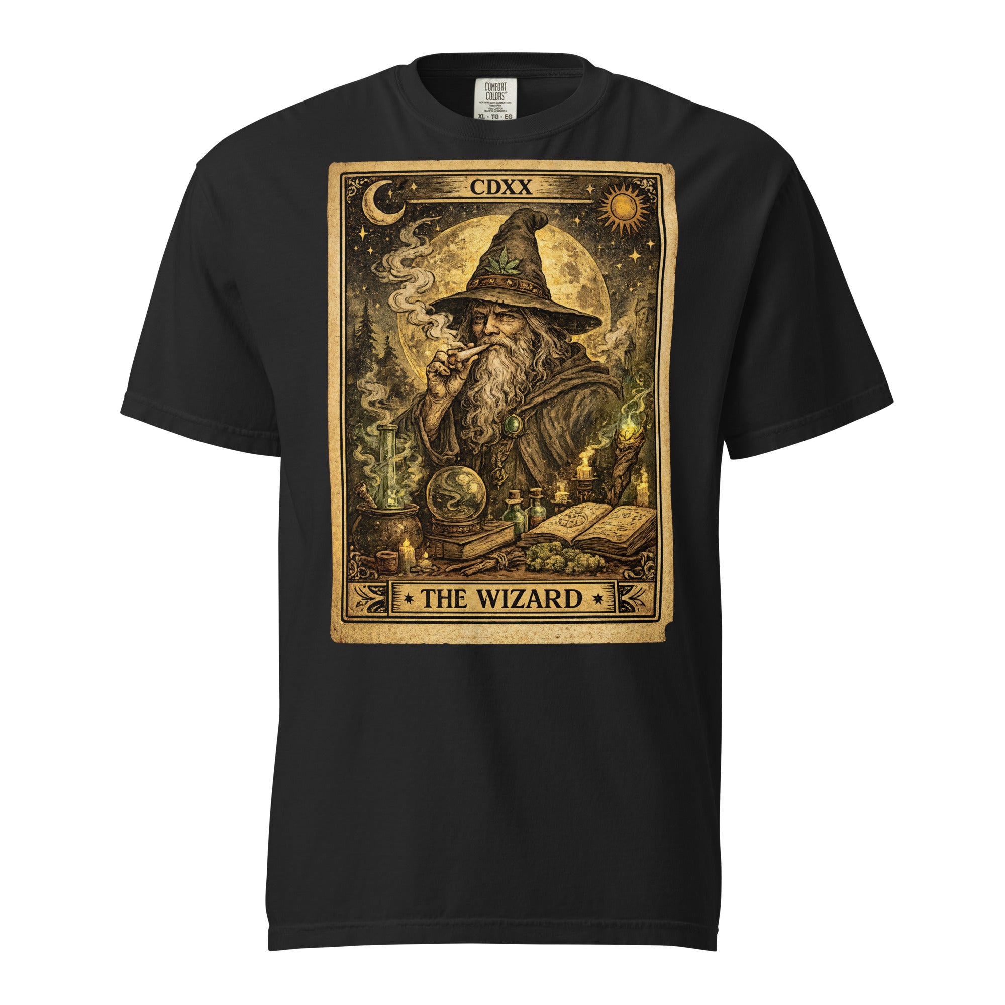 The Wizard 420 Tarot Card T-Shirt | Wizard Smoking Joint Cannabis Graphic Tee | Vintage Weed Art Shirt | Magic Leaf Tees