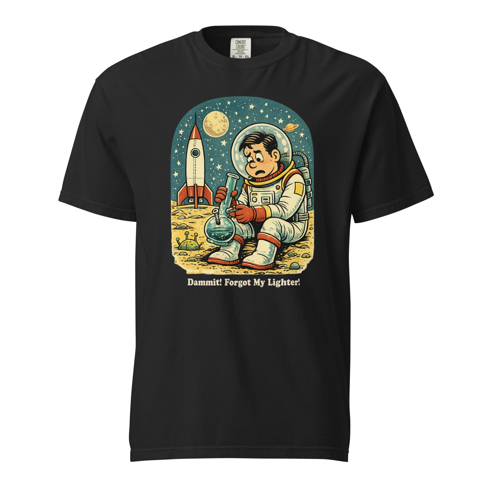 Dammit I Forgot My Lighter Astronaut T-Shirt – Funny Retro Space Bong Graphic Tee | Magic Leaf Tees