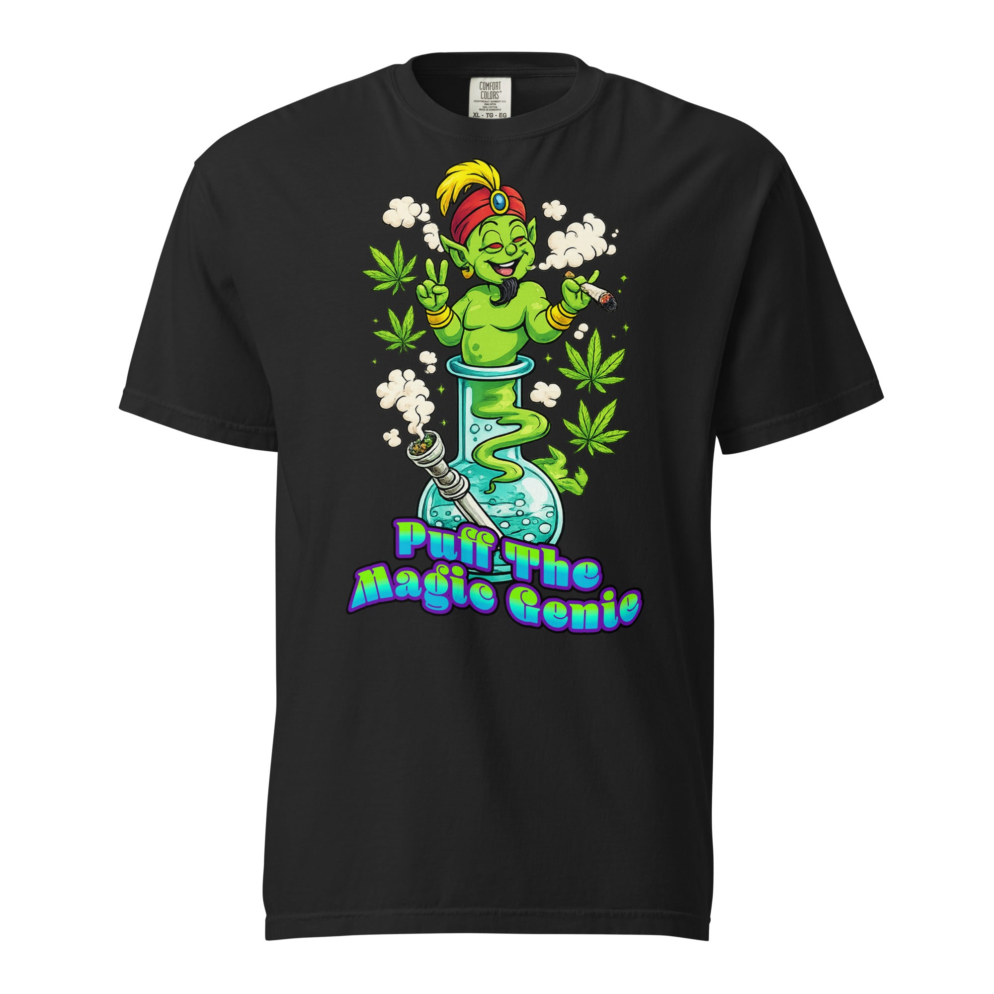 pothead outfits Puff The Magic Genie Shirt, Funny Cannabis Cartoon Tee Black / 4XL
