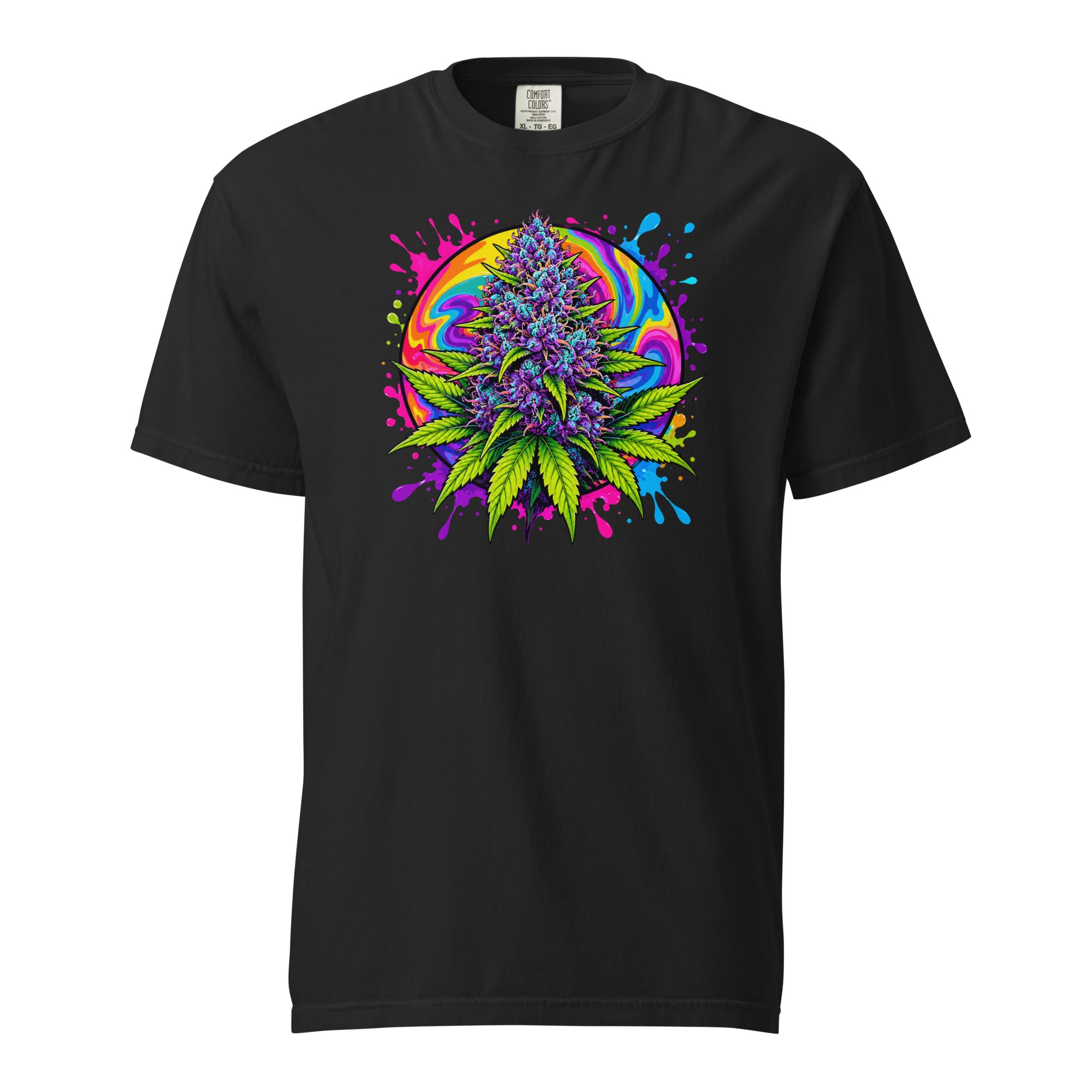 Psychedelic Cannabis Bud T-Shirt, Neon Weed Leaf Graphic Tee, Magic Leaf Tees