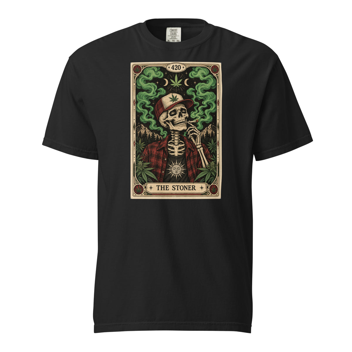 The Stoner Tarot T-Shirt, Skeleton 420 Weed Tee, Cannabis Leaf Trucker Hat Graphic Shirt