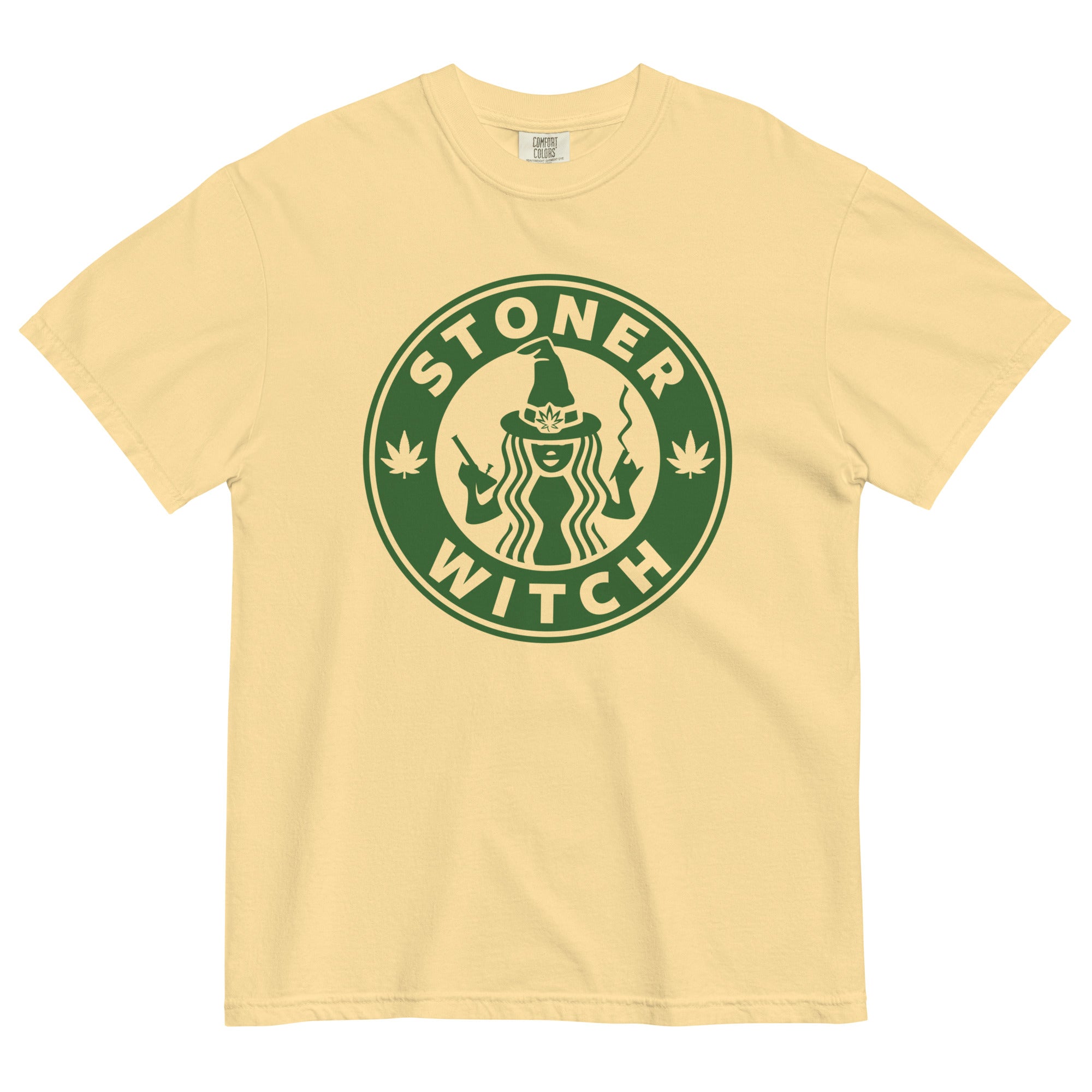 Stoner Witch Brews: Cannabis Coffee Shop Logo Tee for Magical Highs! - Magic Leaf Tees