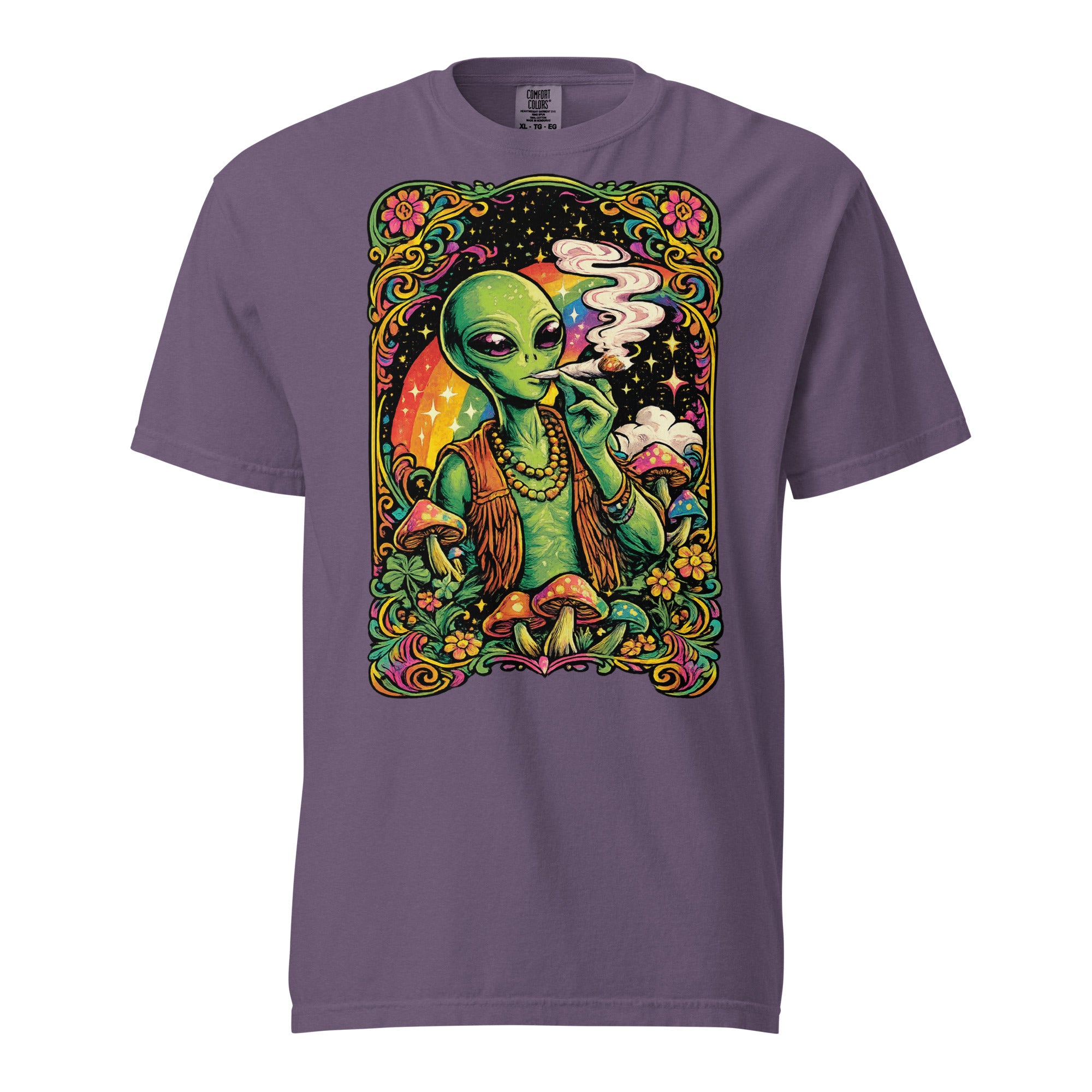 Psychedelic Alien Weed T-Shirt – 60s Rock Poster Cannabis Graphic Tee | Magic Leaf Tees
