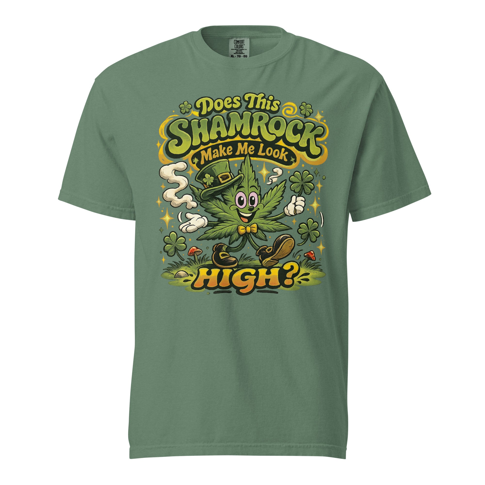 Does This Shamrock Make Me Look High? T-Shirt – Funny St. Patrick’s Day Weed Shirt | Magic Leaf Tees