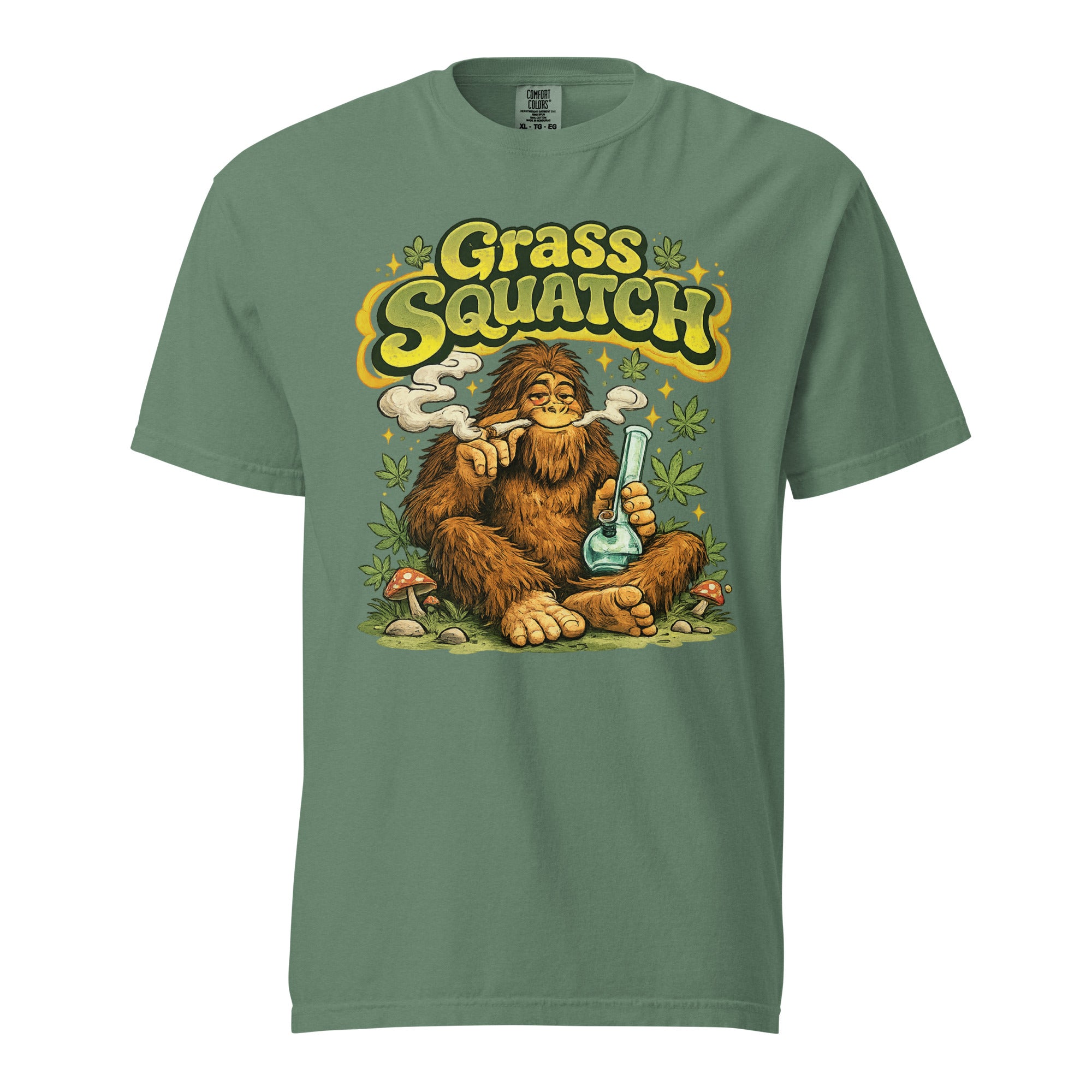 Grass Squatch T-Shirt – Funny Sasquatch Weed Shirt, Retro 60s Bigfoot Cannabis Graphic Tee