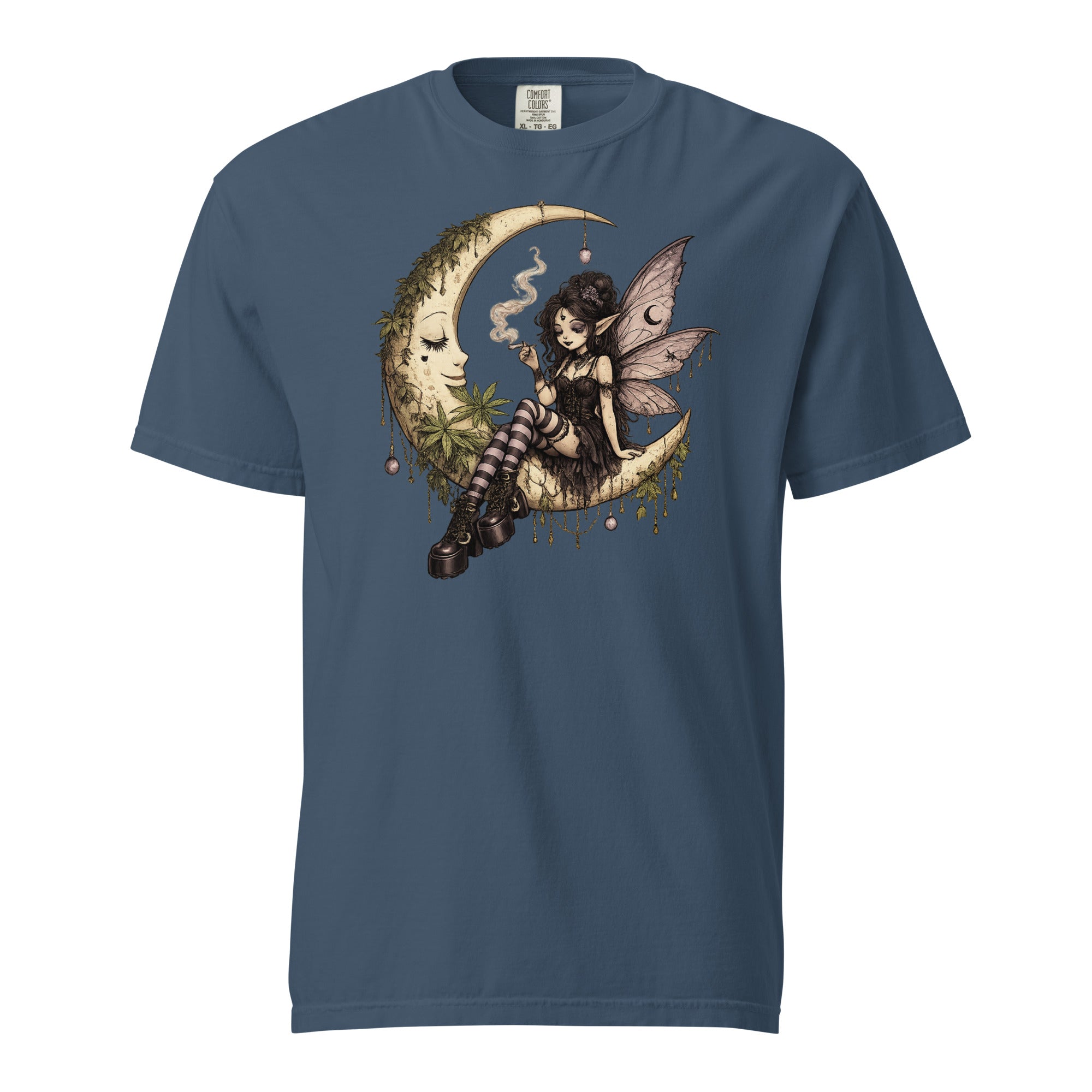 Whimsygoth Weed Fairy Crescent Moon T-Shirt | Gothic Cannabis Fairy Graphic Tee | Magic Leaf Tees
