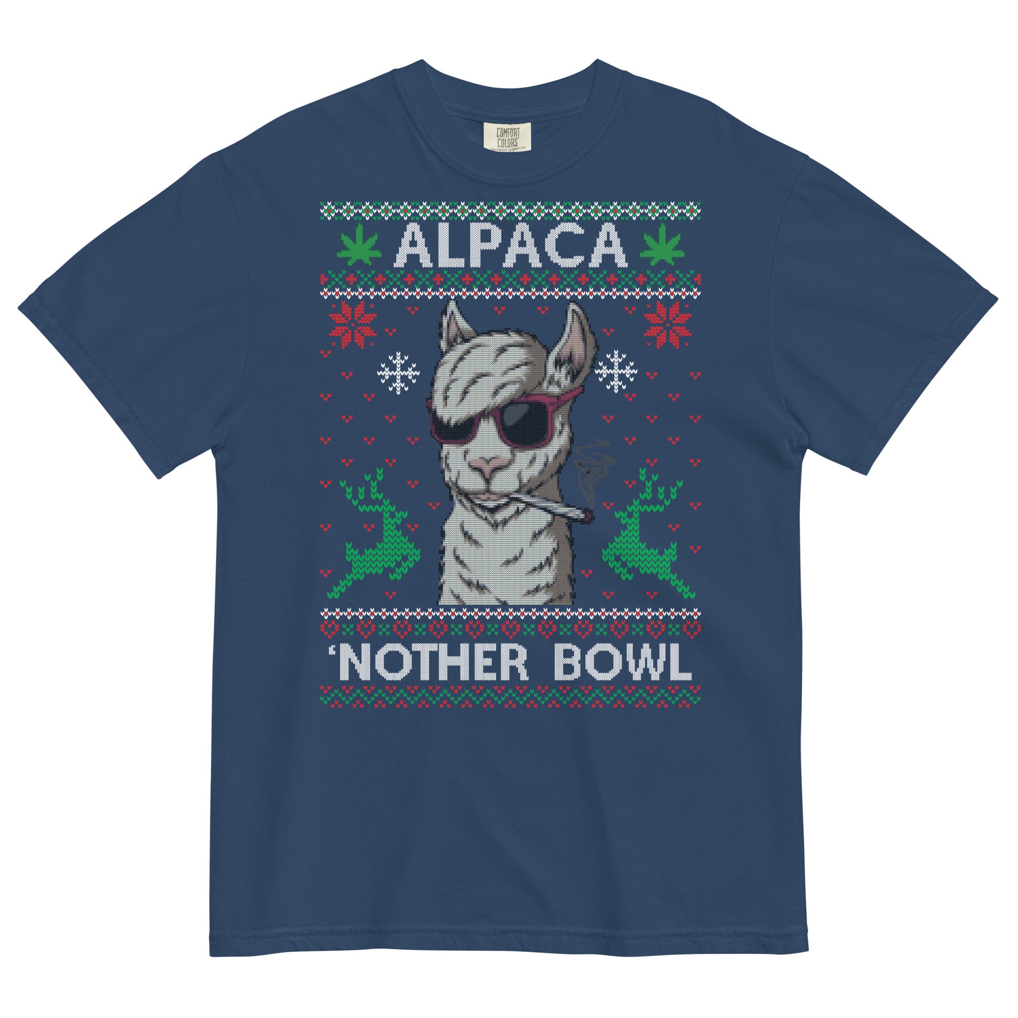 Alpaca 'Nother Bowl Ugly Christmas Tee | Hilarious Cannabis Shirt | Festive Herbal Humor | Magic Leaf Tees