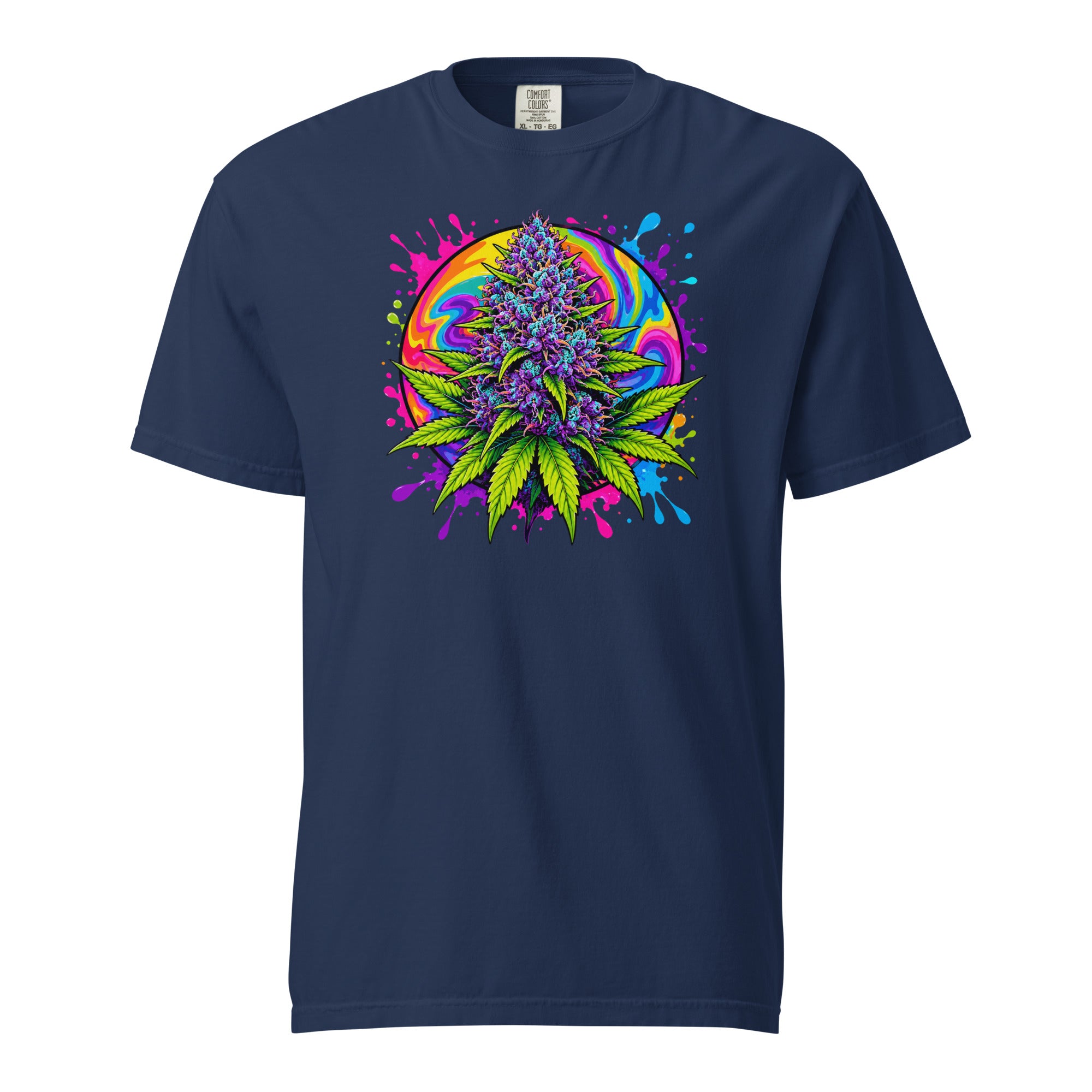Psychedelic Cannabis Bud T-Shirt, Neon Weed Leaf Graphic Tee, Magic Leaf Tees