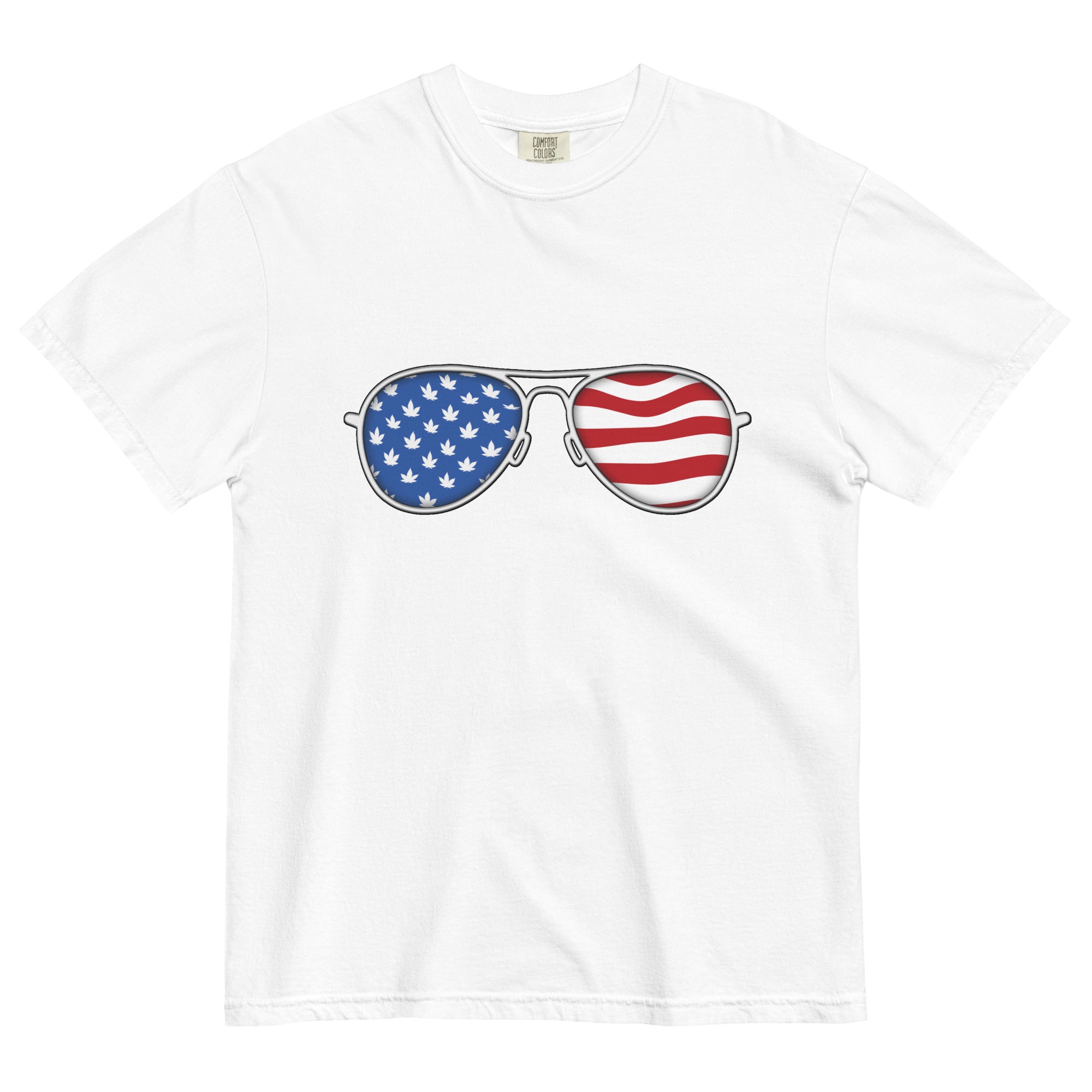 High Vibes and Starry Eyes: American Flag Sunglasses with Pot Leaves Tee - Magic Leaf Tees
