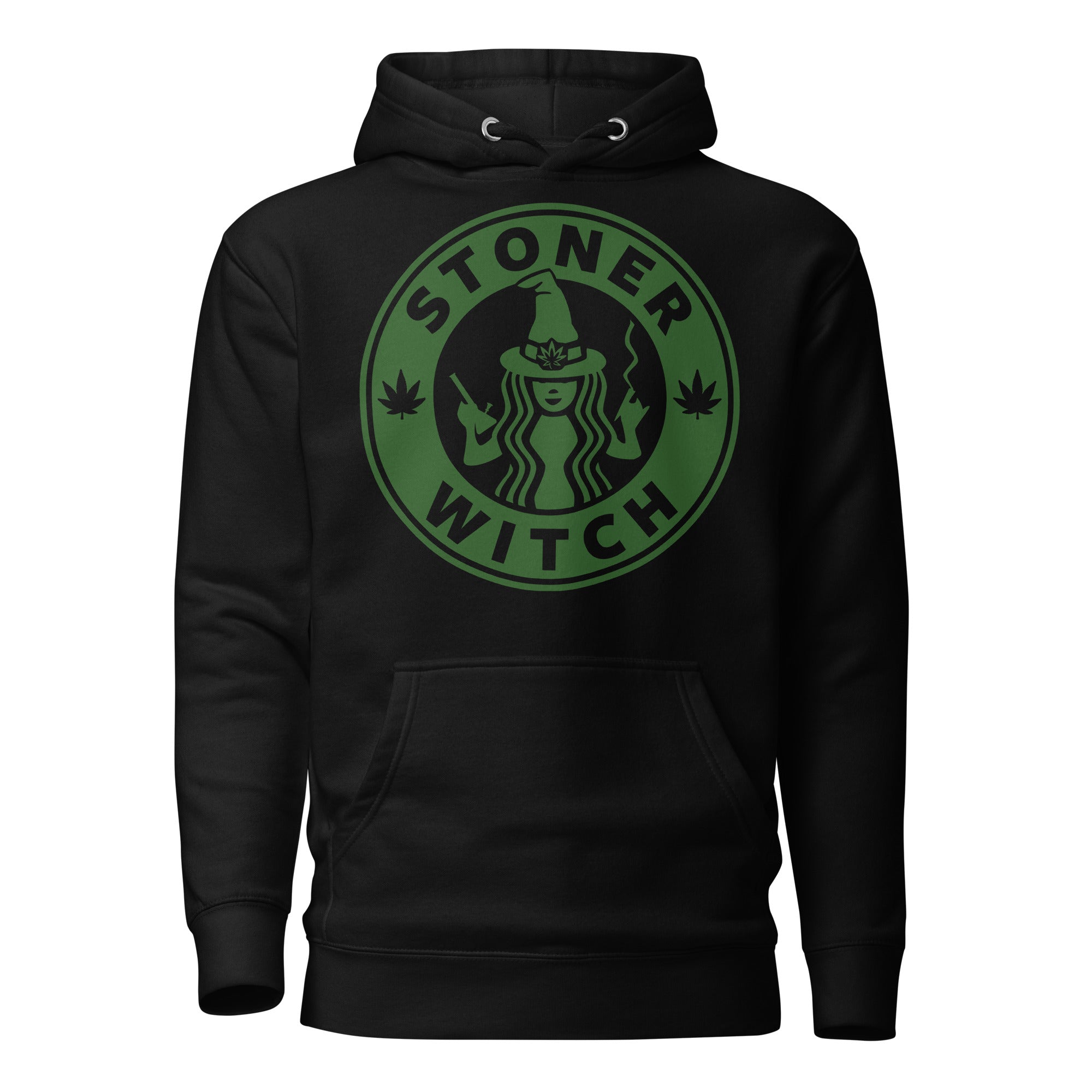 Stoner Witch Brews: Cannabis Coffee Shop Logo Hoodie for Magical Highs! - Magic Leaf Tees