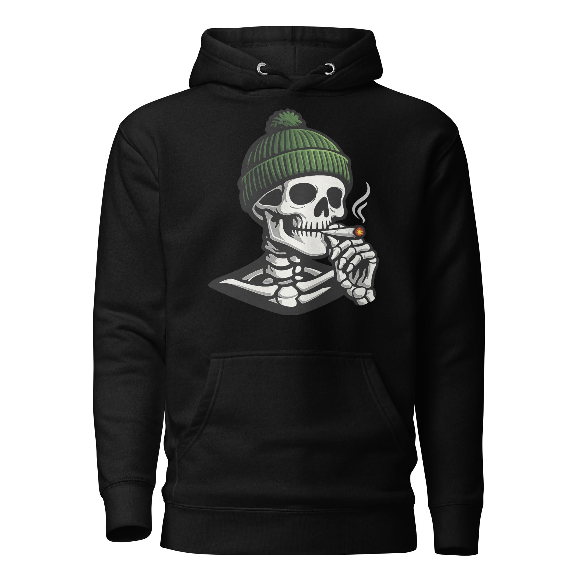 Skeleton Toque Hoodie, Funny Stoner Skull Hoodie, Cannabis Smoking Skeleton 420 Pullover