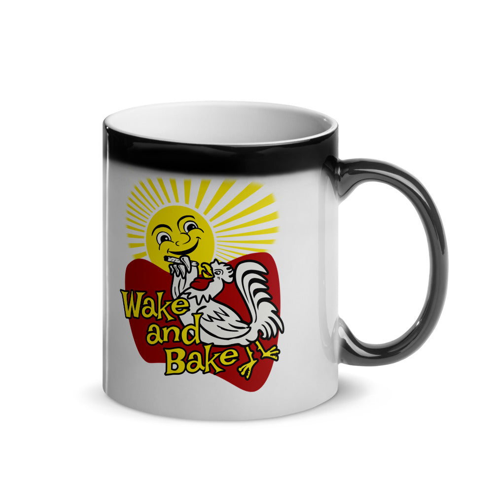 Wake And Bake Pot Smoking Rooster Glossy Magic Mug