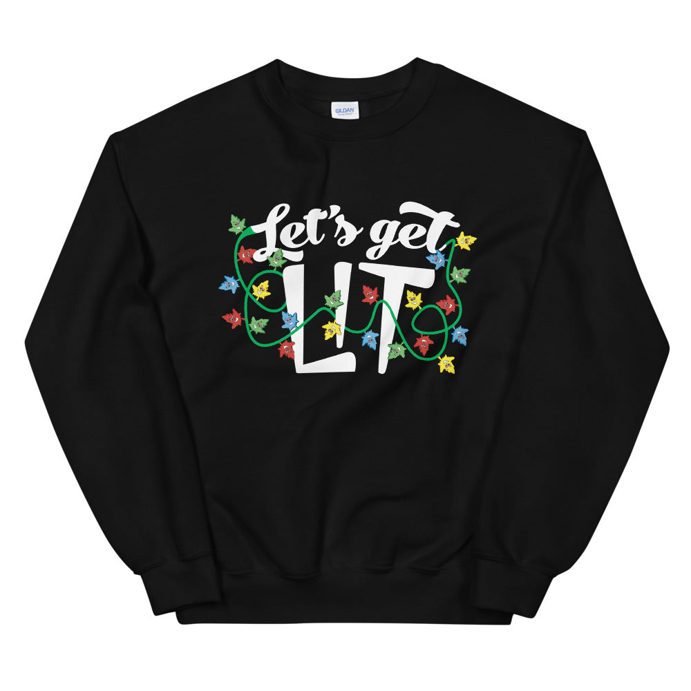Let's Get Lit Funny Christmas Stoner Black Sweater Sweatshirt - Magic Leaf Tees