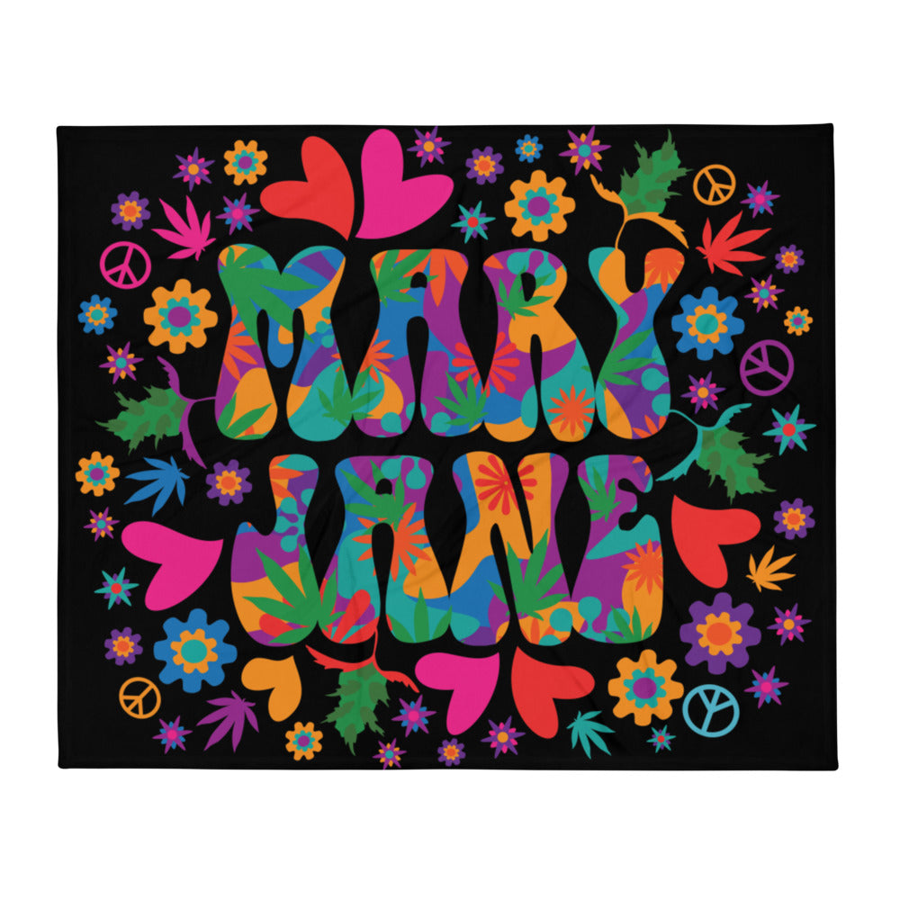 Mary Jane Cannabis Pop Art Hippie Throw Blanket - Magic Leaf Tees