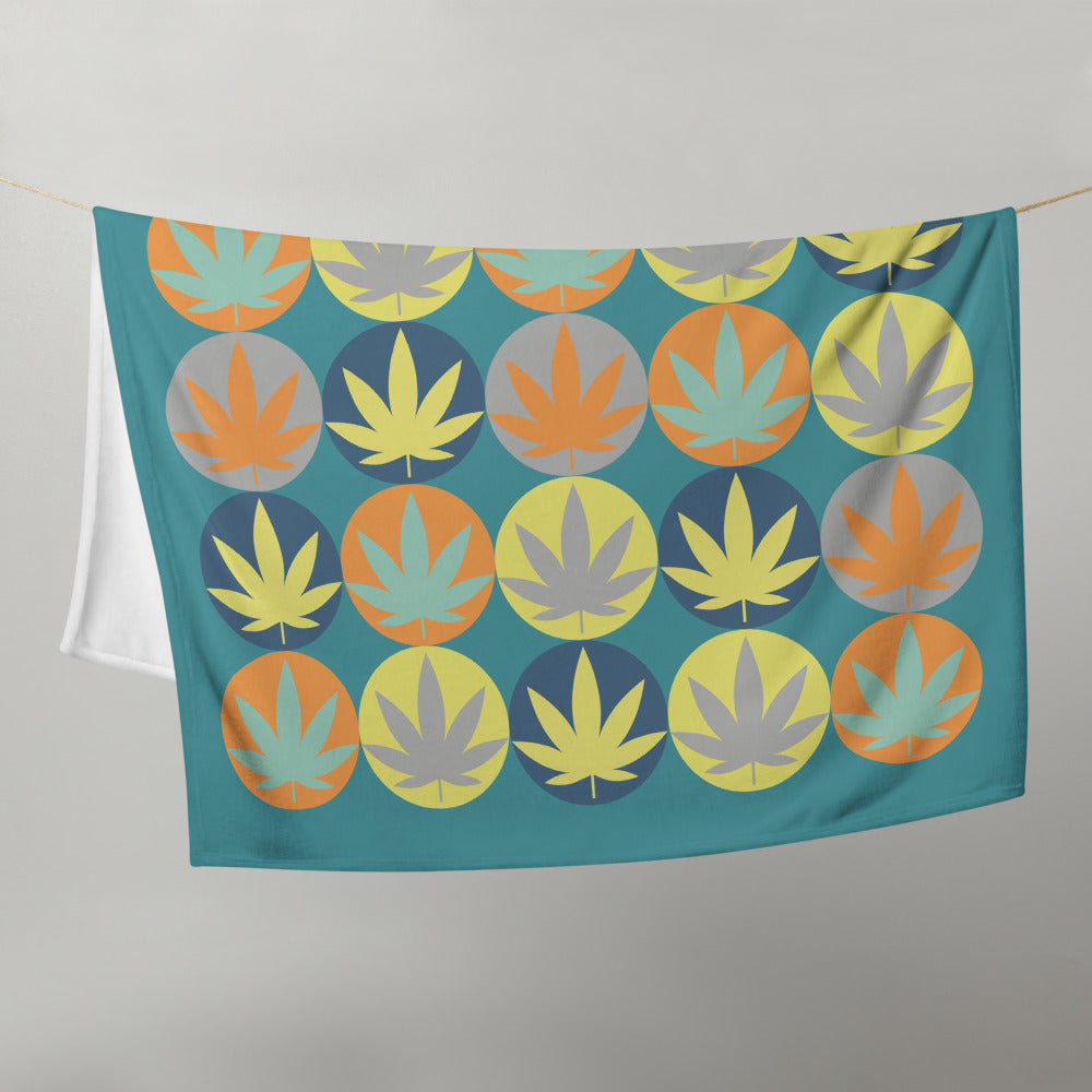 Mid Century Modern Cannabis Leaf Circles Throw Blanket - Magic Leaf Tees