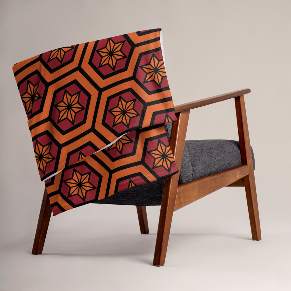 Red Japanese Asanoha Tiles Throw Blanket - Magic Leaf Tees