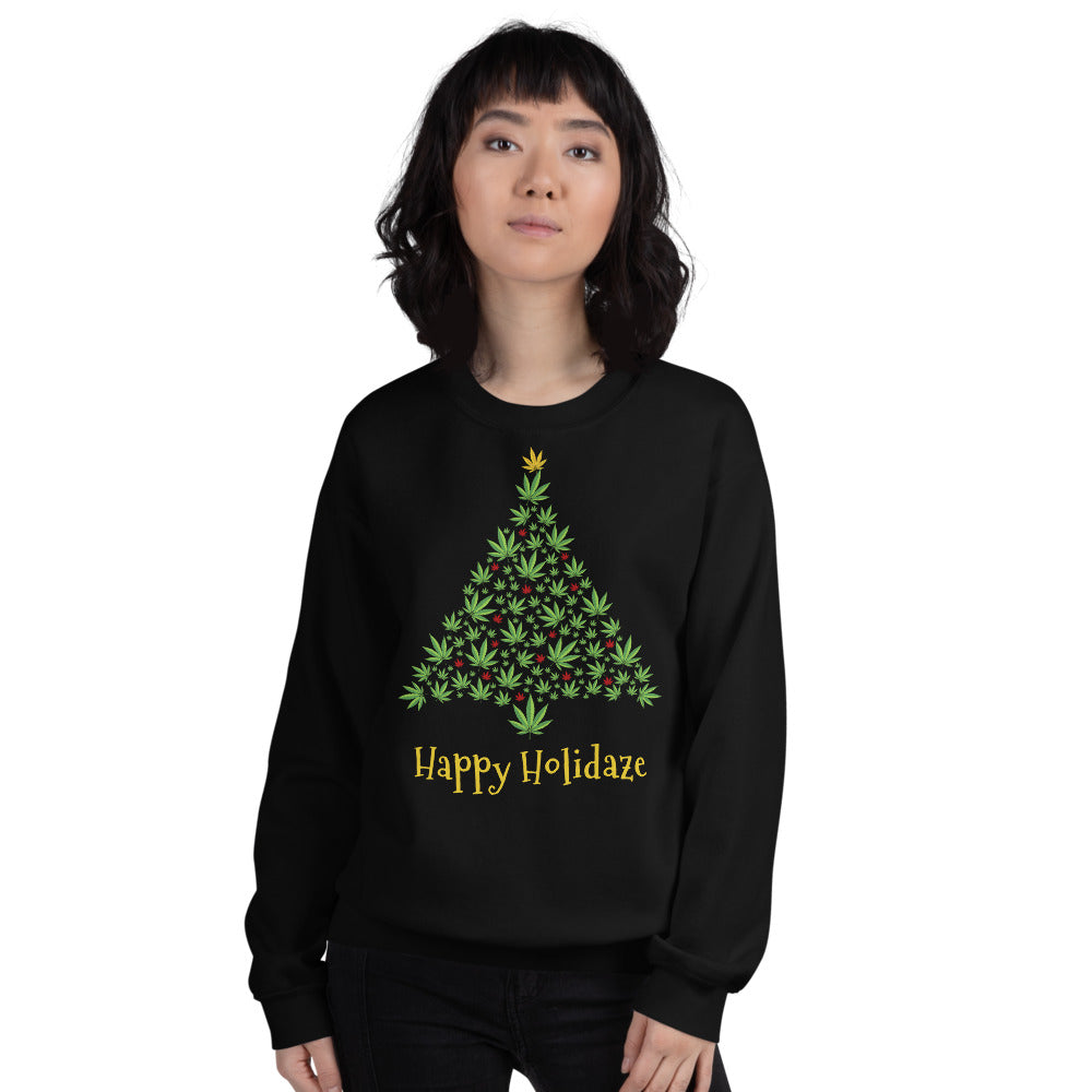 Happy Holidaze Christmas Weed Tree Sweatshirt - Magic Leaf Tees