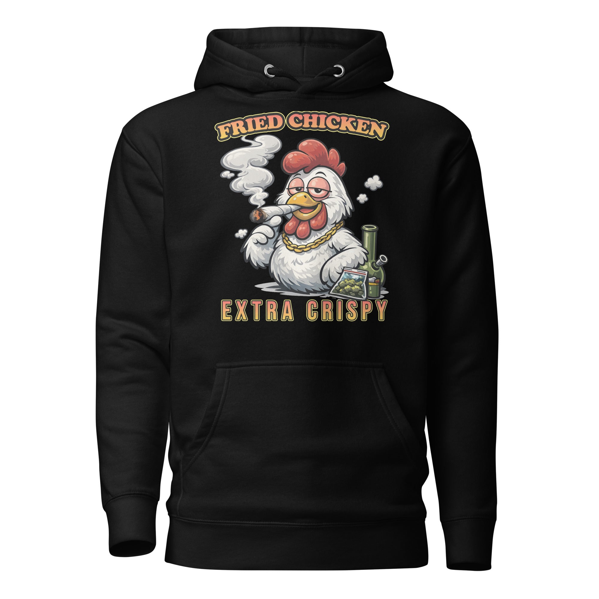 Funny Fried Chicken Smoking Joint Hoodie – 420 Stoner Humor Pullover | Magic Leaf Tees Cannabis Apparel