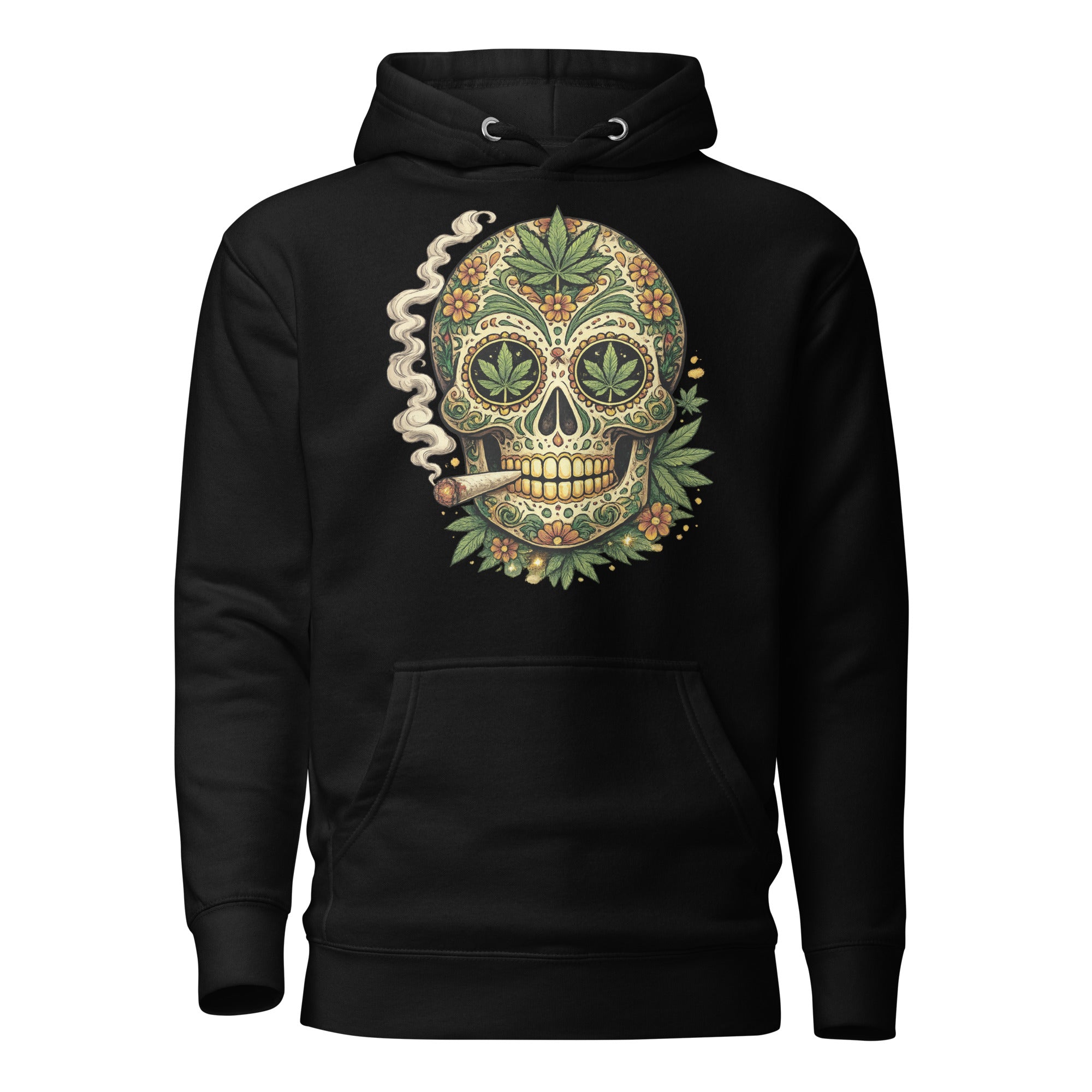 Cannabis Sugar Skull Hoodie – Day of the Dead Weed Pullover | Magic Leaf Tees 420 Apparel