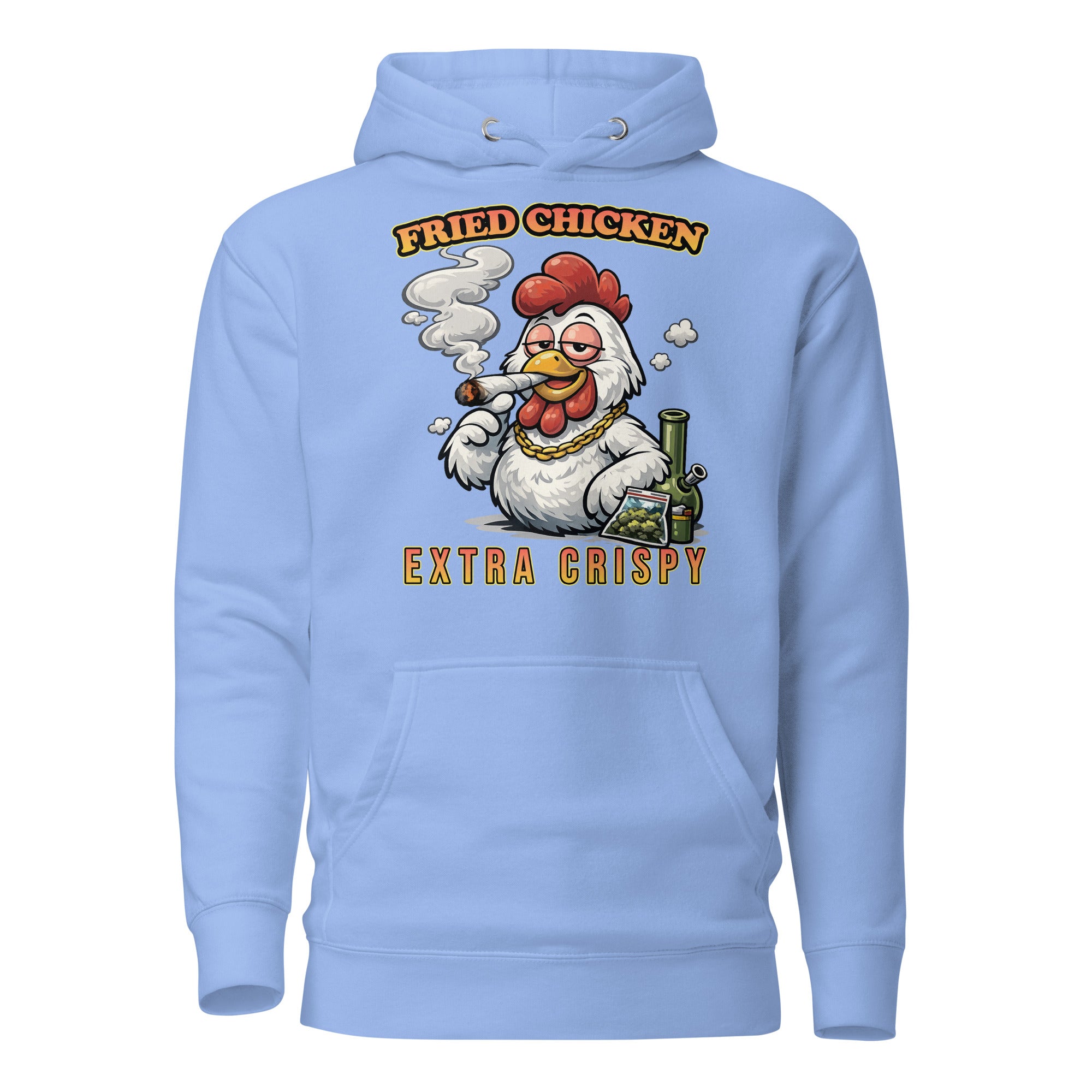 Funny Fried Chicken Smoking Joint Hoodie – 420 Stoner Humor Pullover | Magic Leaf Tees Cannabis Apparel