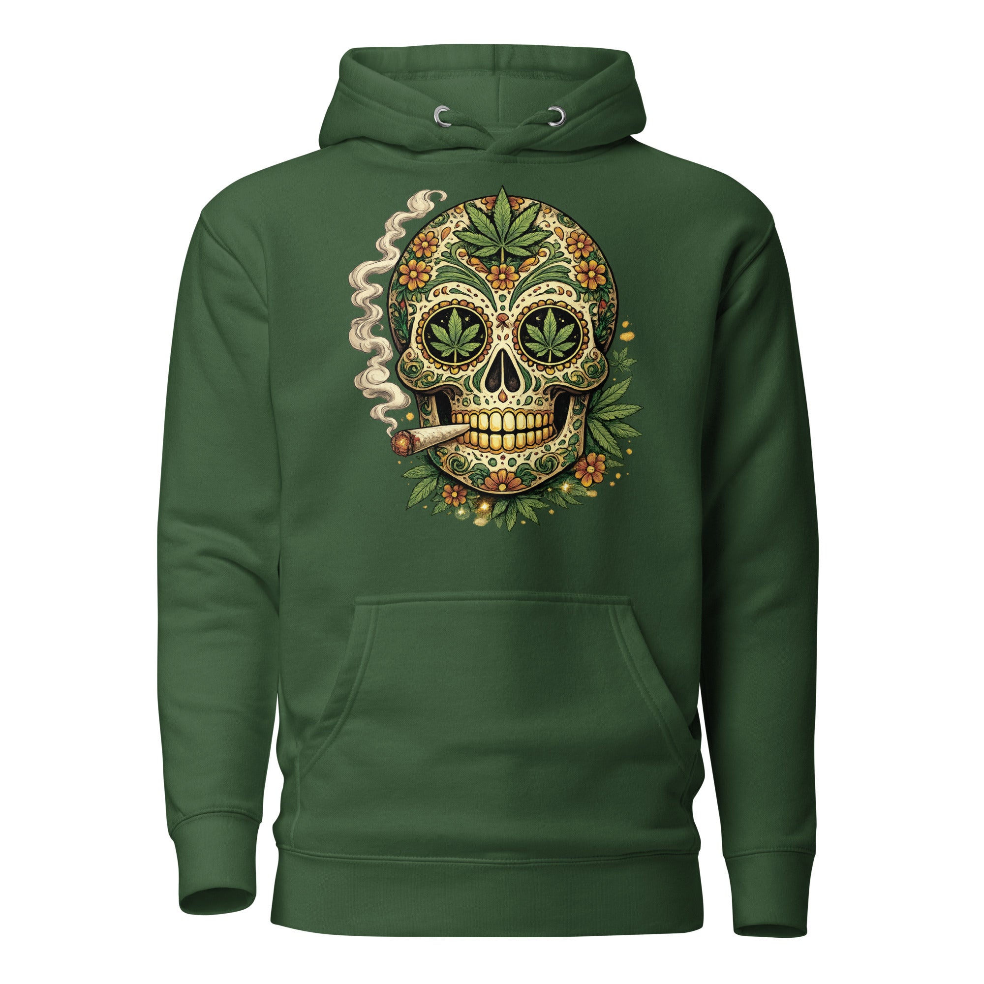 Cannabis Sugar Skull Hoodie – Day of the Dead Weed Pullover | Magic Leaf Tees 420 Apparel