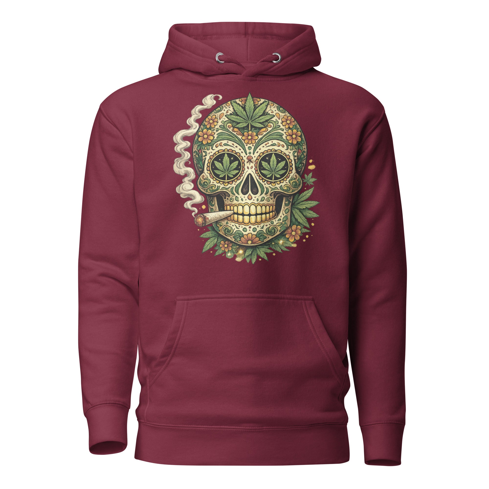 Cannabis Sugar Skull Hoodie – Day of the Dead Weed Pullover | Magic Leaf Tees 420 Apparel