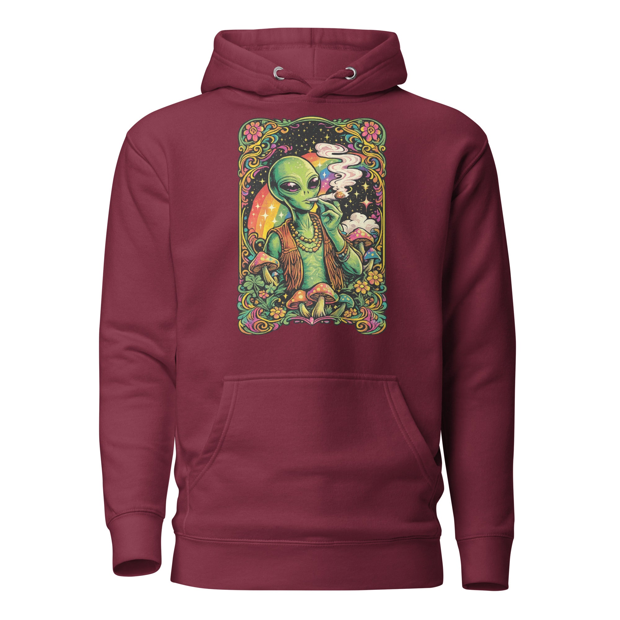 Psychedelic Alien Weed Hoodie – 60s Rock Poster Cannabis Sweatshirt | Magic Leaf Tees