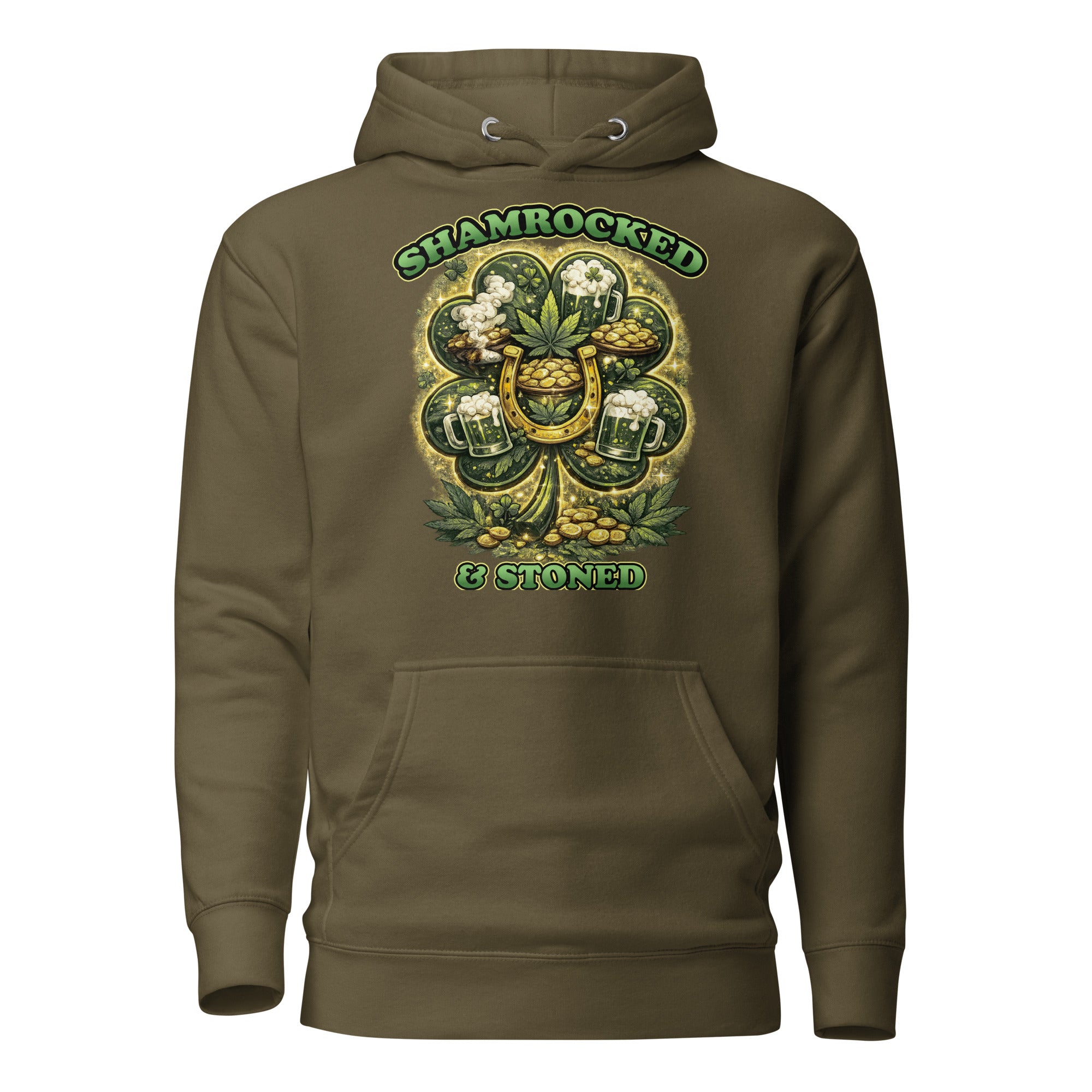 Shamrocked & Stoned St. Patrick’s Day Weed Hoodie – Funny 420 Clover Pullover | Magic Leaf Tees
