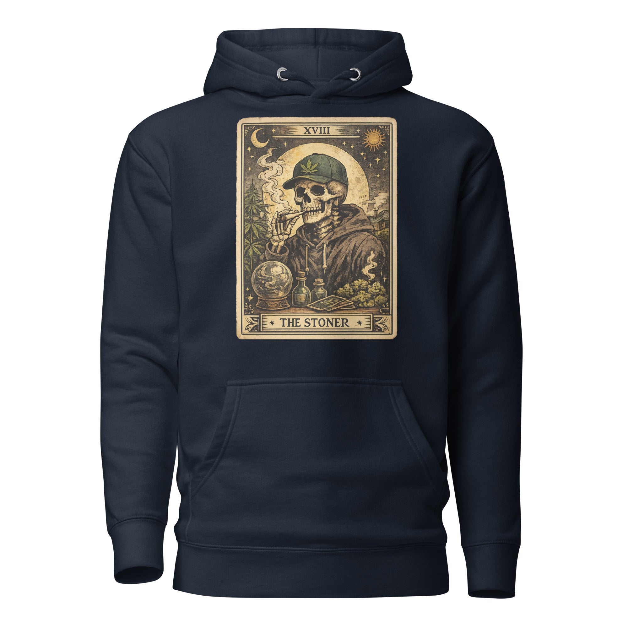 The Stoner Tarot Card Hoodie | Skeleton Smoking Joint Cannabis Pullover | Vintage Weed Graphic Hoodie | Magic Leaf Tees