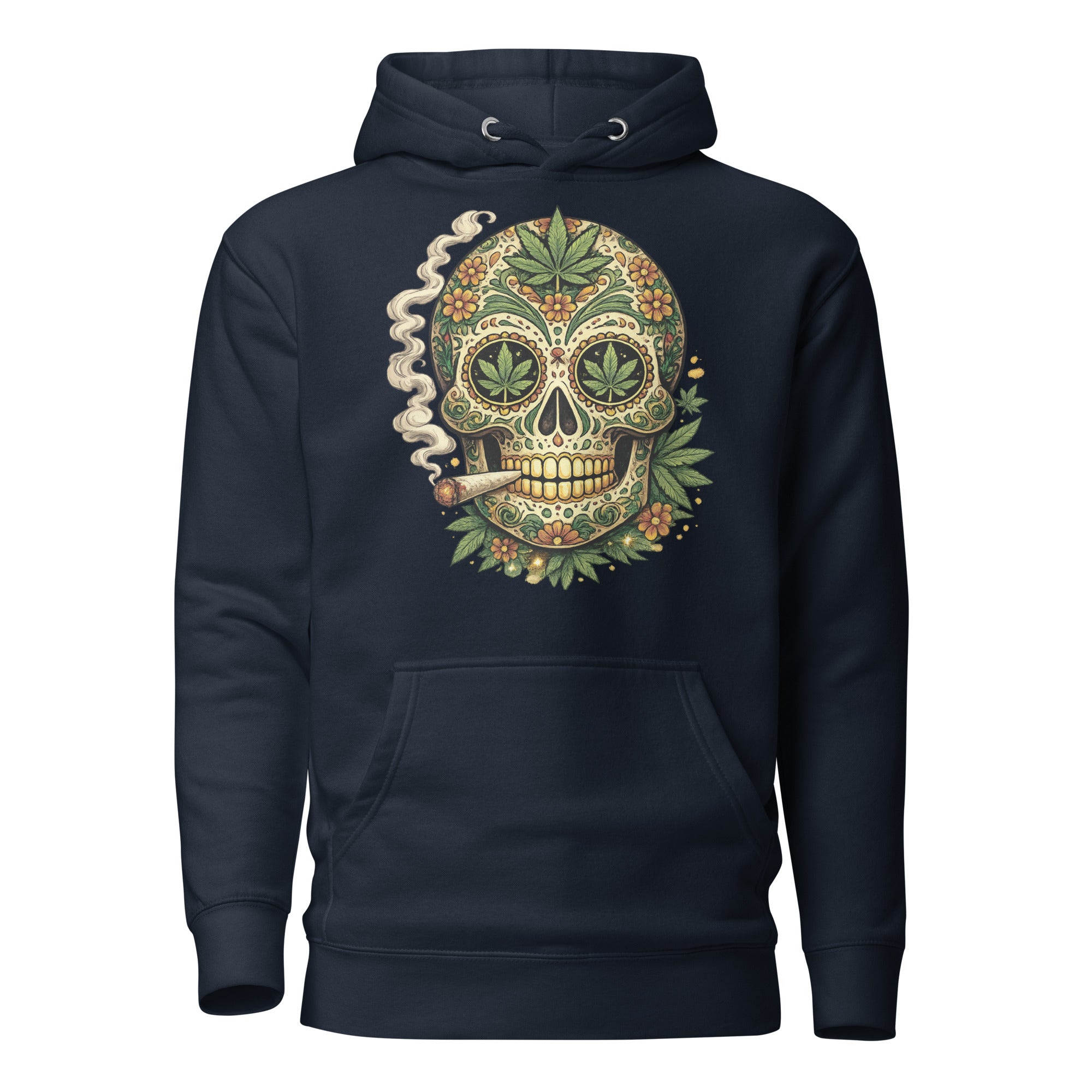 Cannabis Sugar Skull Hoodie – Day of the Dead Weed Pullover | Magic Leaf Tees 420 Apparel