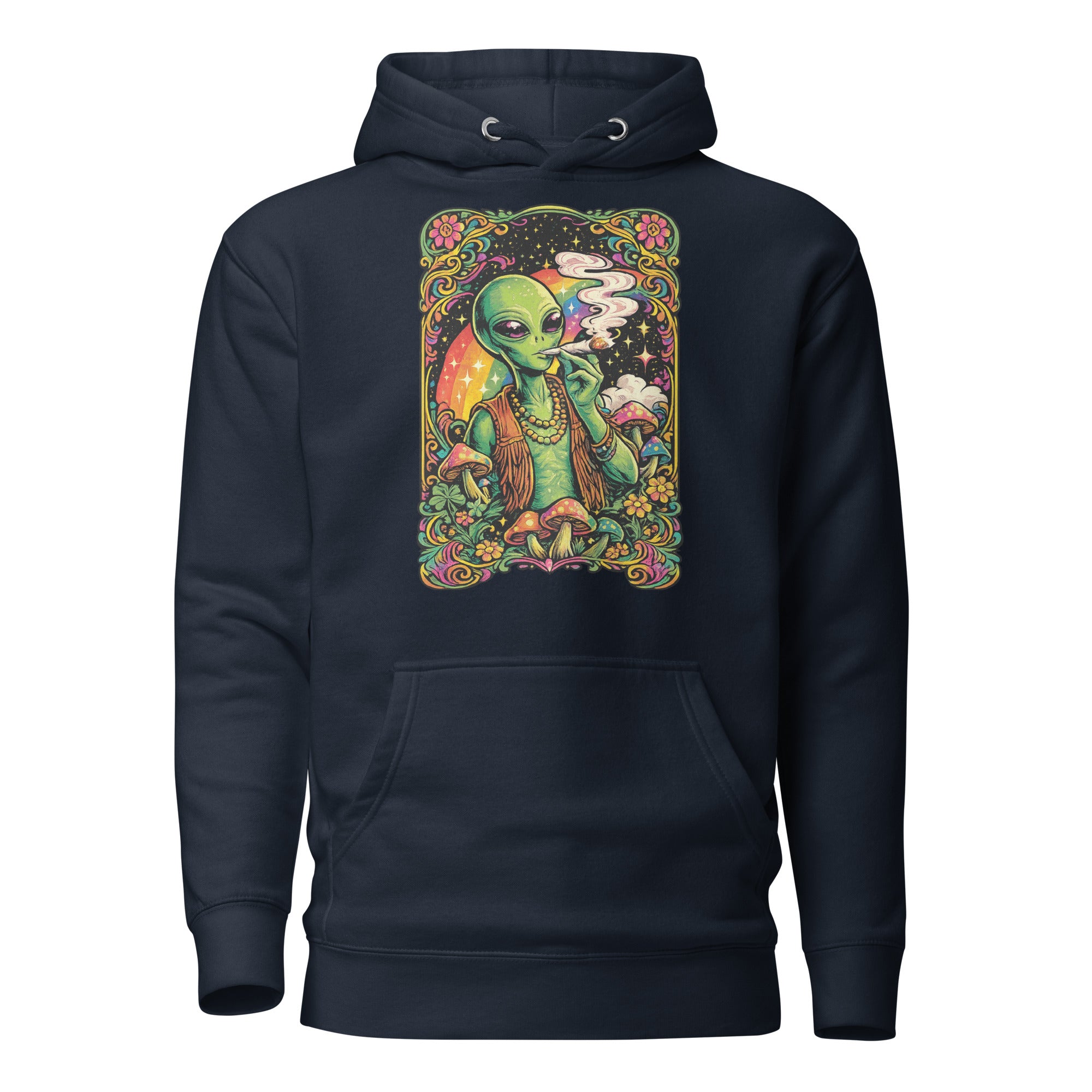 Psychedelic Alien Weed Hoodie – 60s Rock Poster Cannabis Sweatshirt | Magic Leaf Tees
