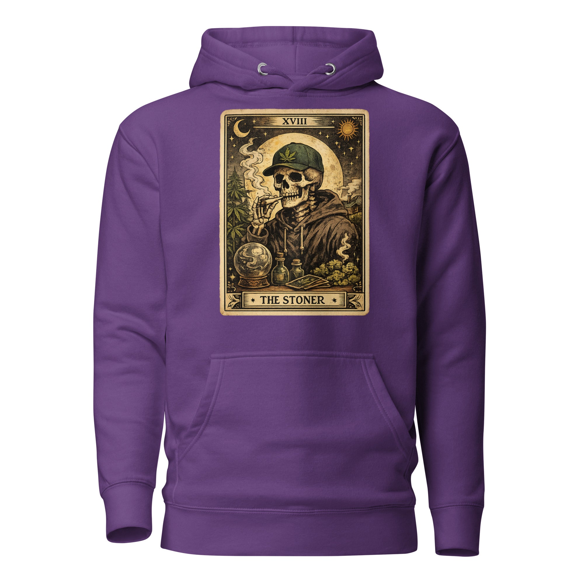 The Stoner Tarot Card Hoodie | Skeleton Smoking Joint Cannabis Pullover | Vintage Weed Graphic Hoodie | Magic Leaf Tees