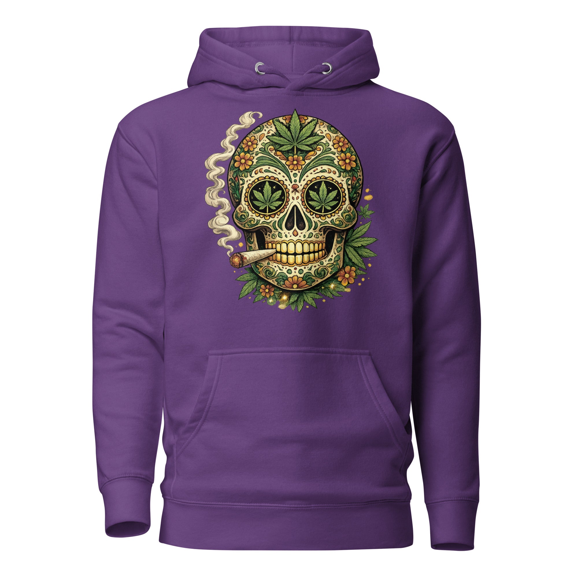 Cannabis Sugar Skull Hoodie – Day of the Dead Weed Pullover | Magic Leaf Tees 420 Apparel