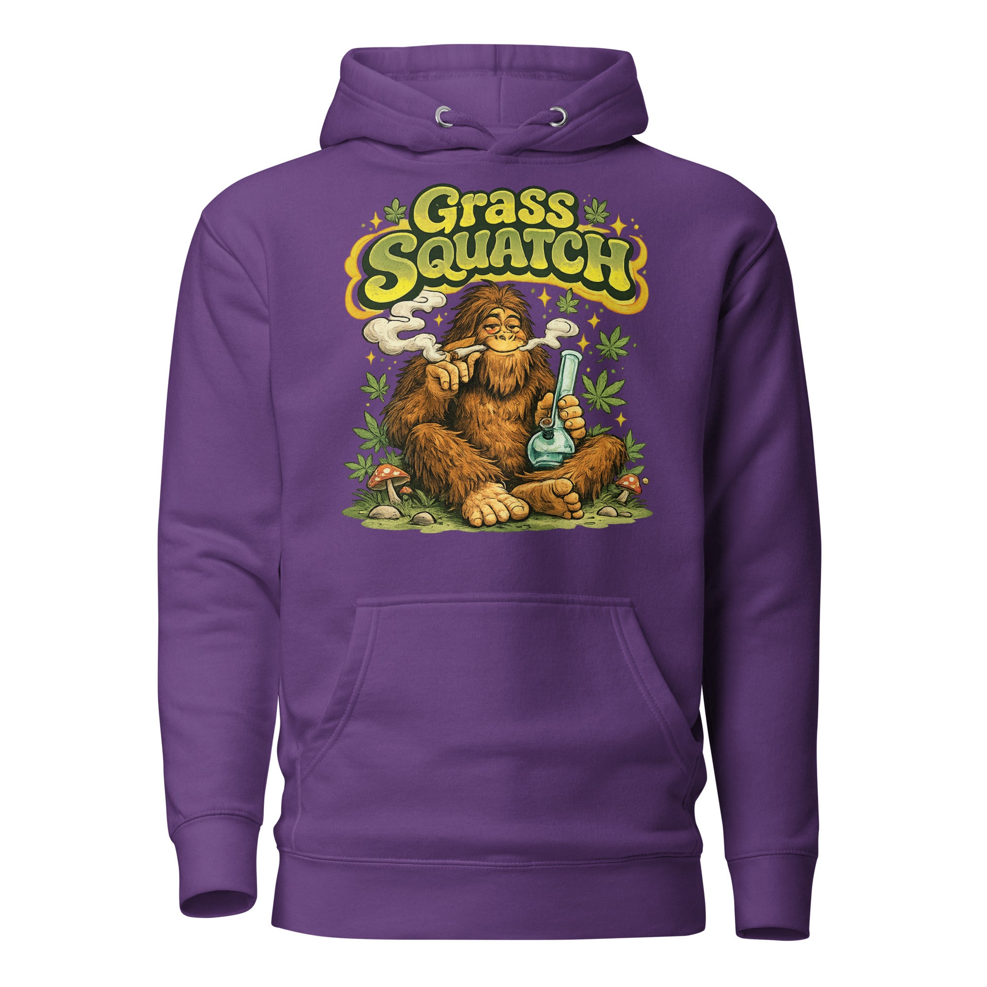 Grass Squatch Hoodie – Funny Sasquatch Weed Sweatshirt, Retro 60s Bigfoot Cannabis Graphic
