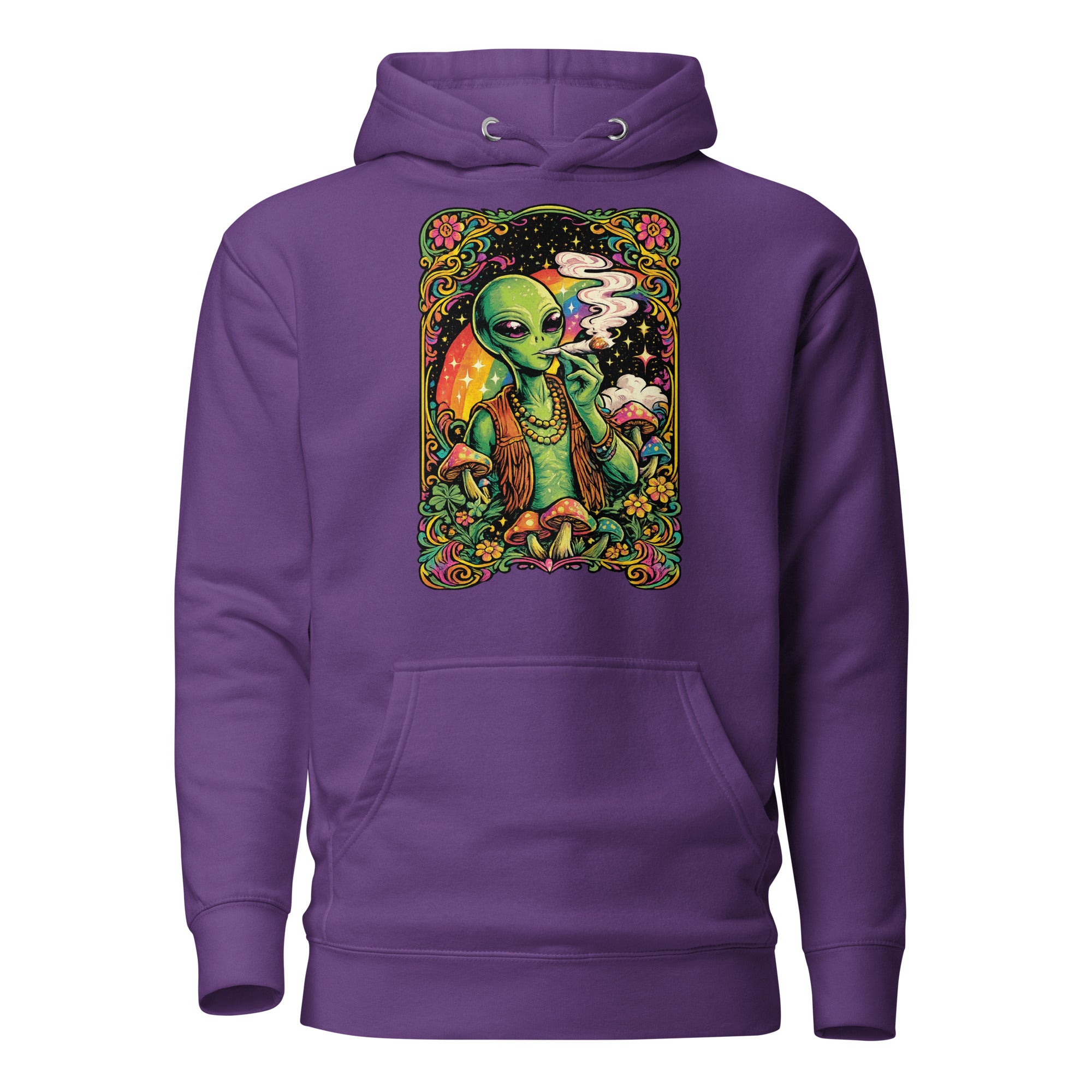 Psychedelic Alien Weed Hoodie – 60s Rock Poster Cannabis Sweatshirt | Magic Leaf Tees