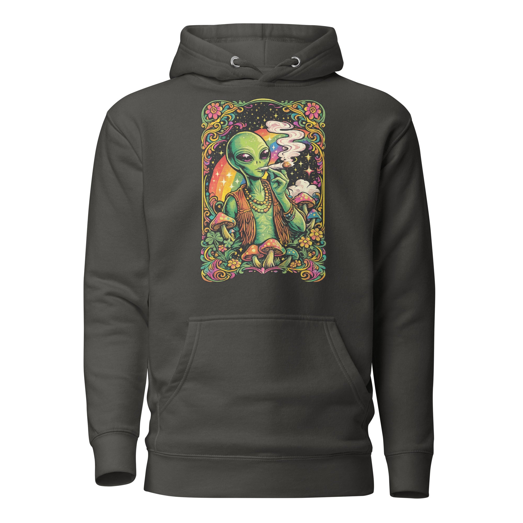 Psychedelic Alien Weed Hoodie – 60s Rock Poster Cannabis Sweatshirt | Magic Leaf Tees