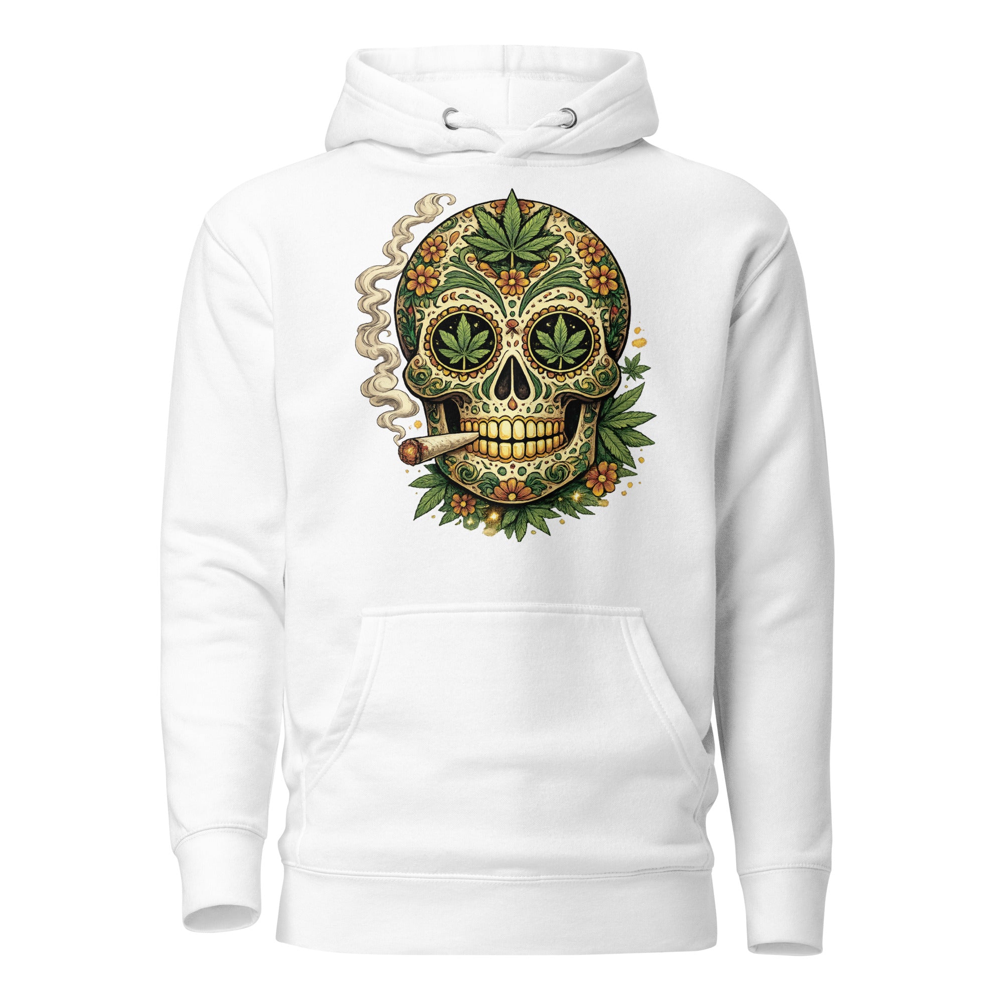 Cannabis Sugar Skull Hoodie – Day of the Dead Weed Pullover | Magic Leaf Tees 420 Apparel