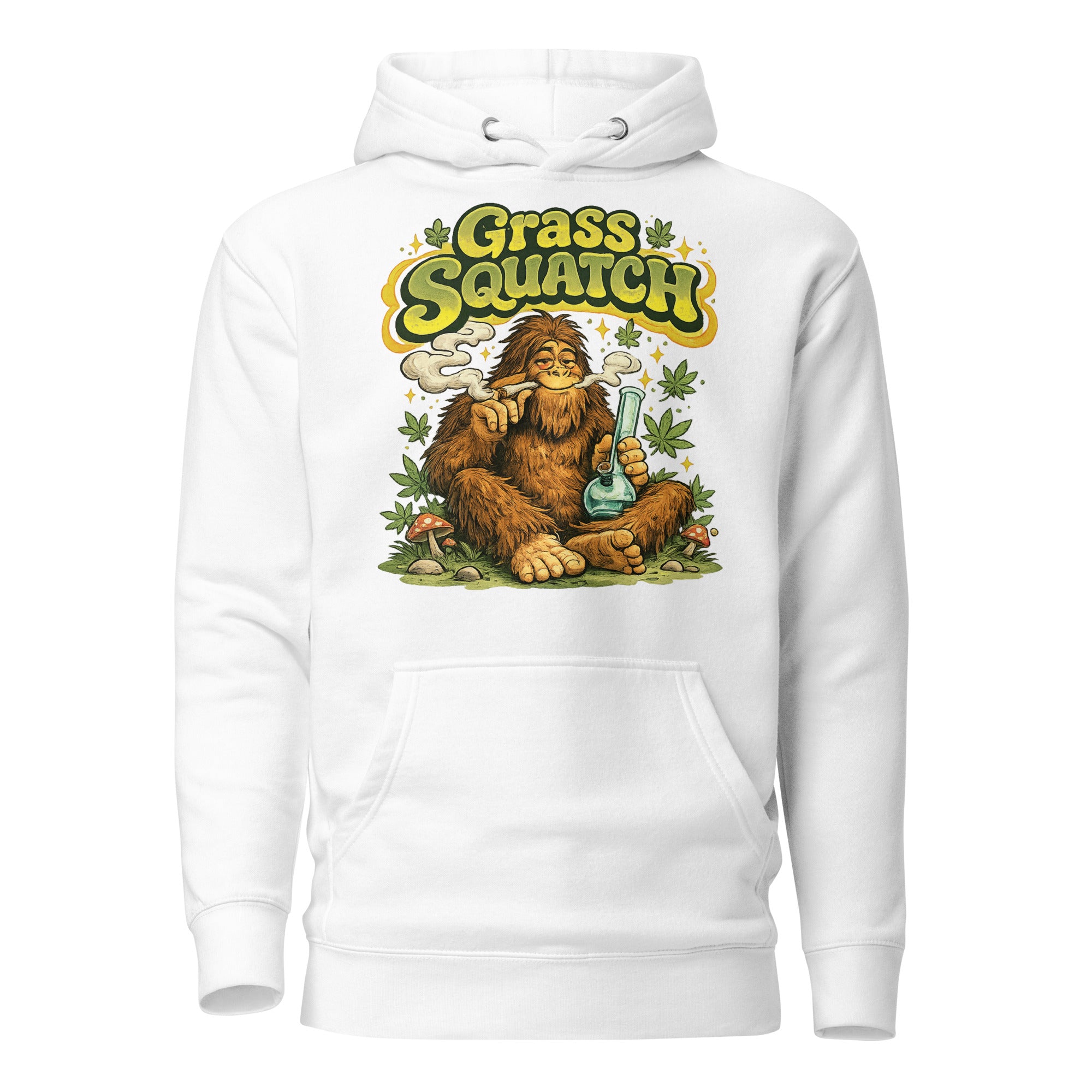 Grass Squatch Hoodie – Funny Sasquatch Weed Sweatshirt, Retro 60s Bigfoot Cannabis Graphic